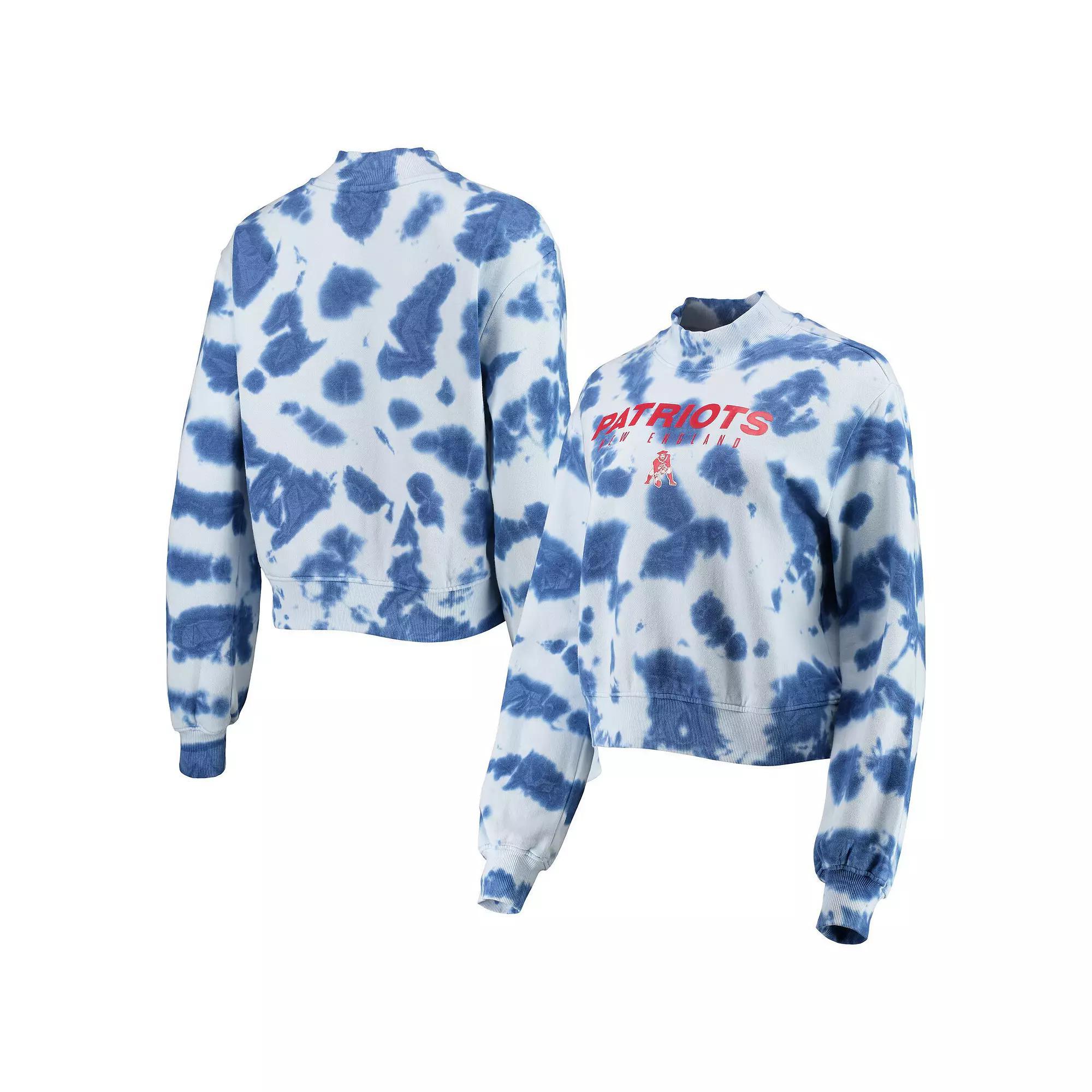 Womens Junk Food New England Patriots Tie-Dye Cropped Pullover Sweatshirt Blue Product Image