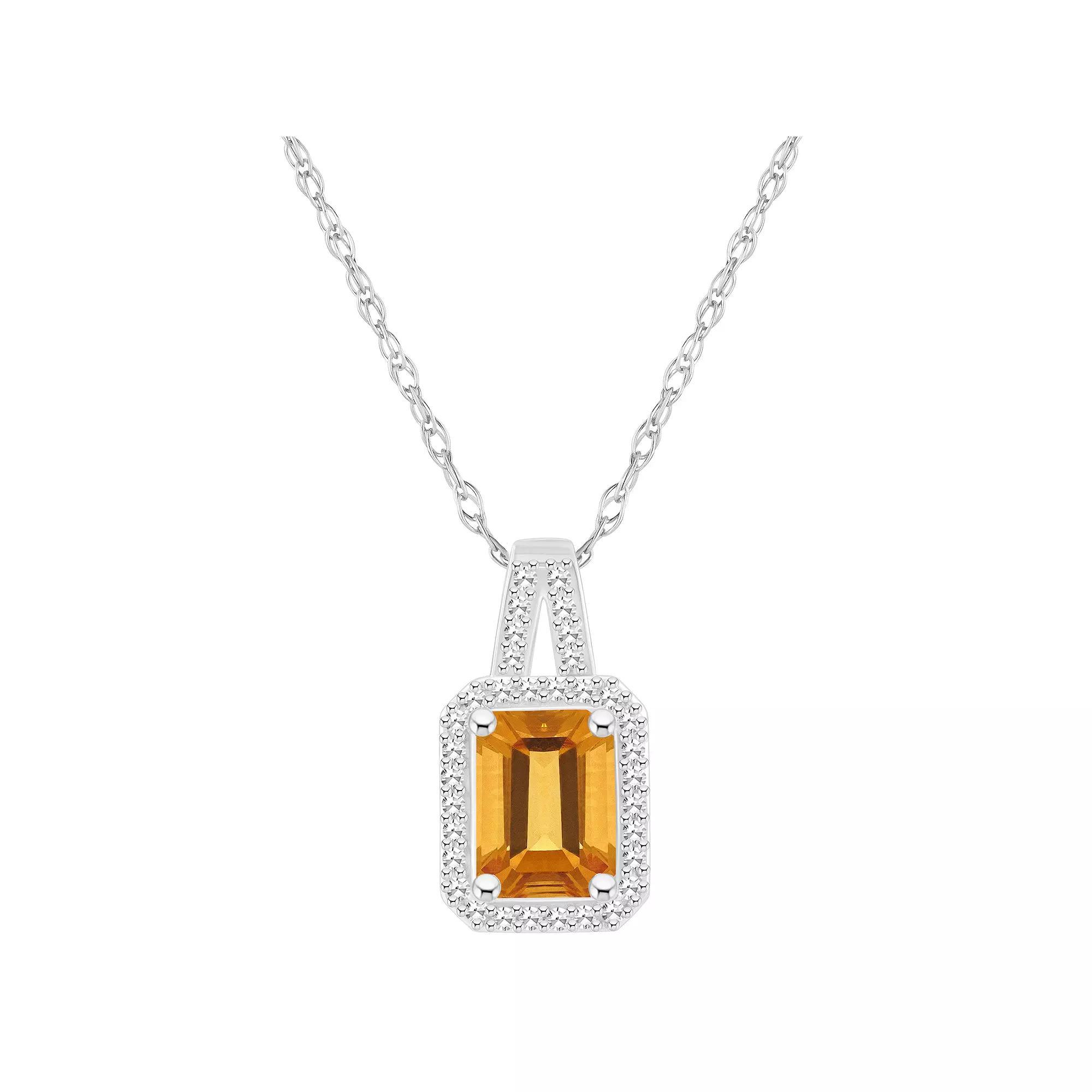 Celebration Gems Sterling Silver Gemstone & 1/6 Carat T.W. Diamond Halo Pendant Necklace, Women's, Size: 18", Citrine Product Image