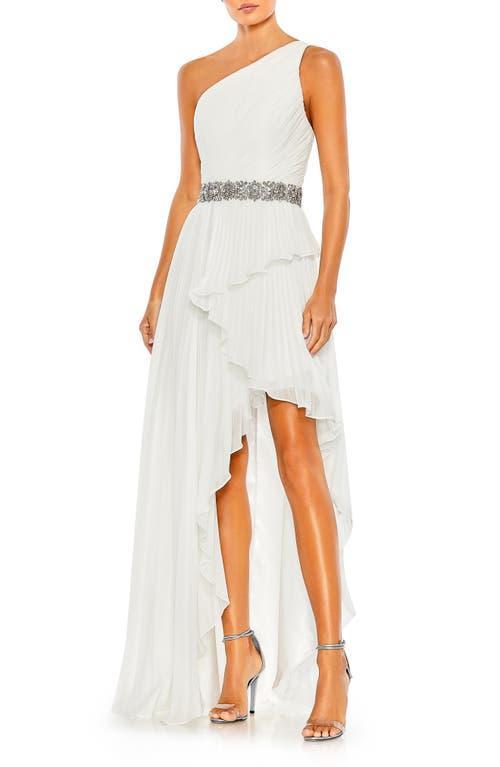 Womens One-Shoulder Ruffled Gown Product Image