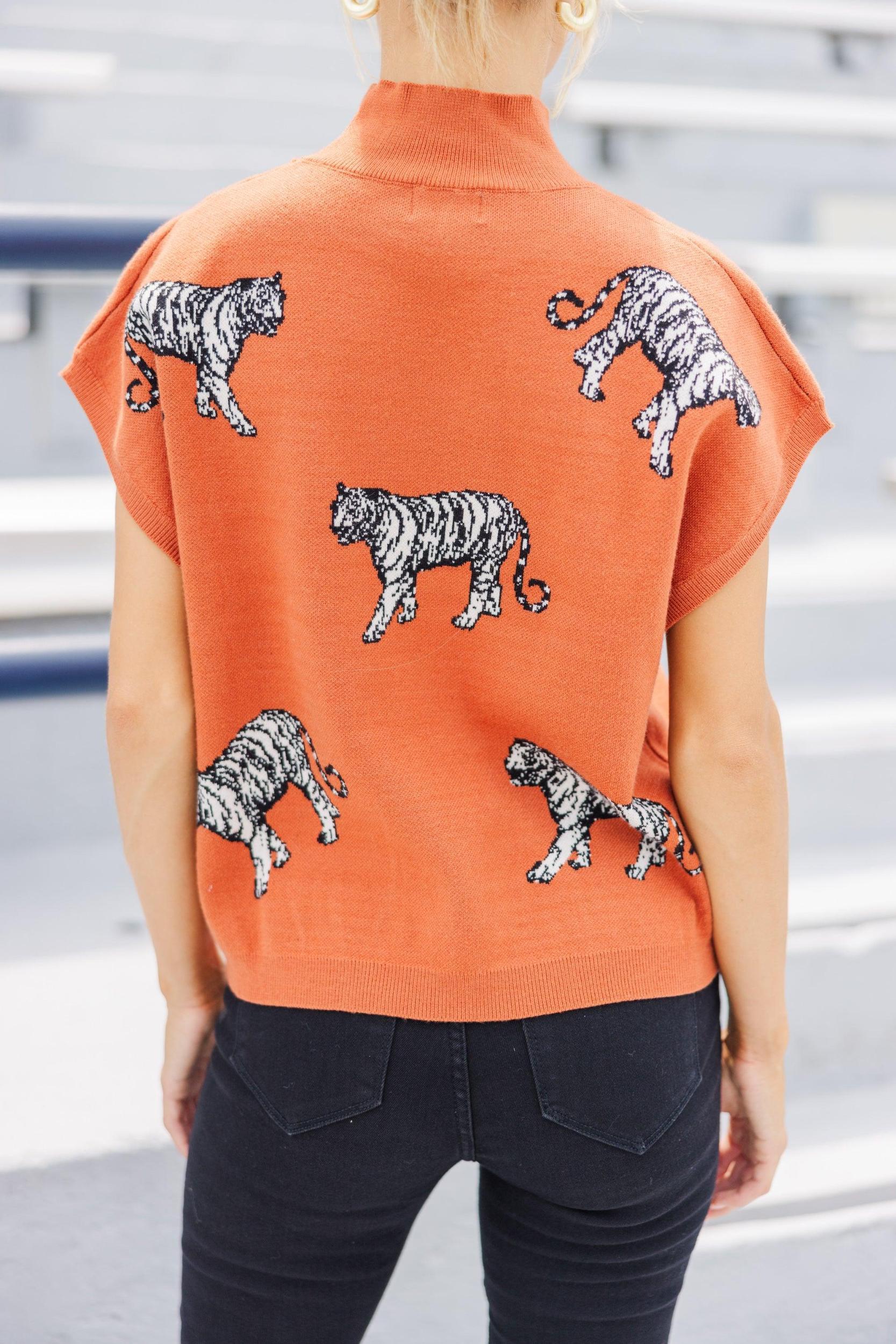 Look The Part Rust Orange Tiger Sweater Female Product Image