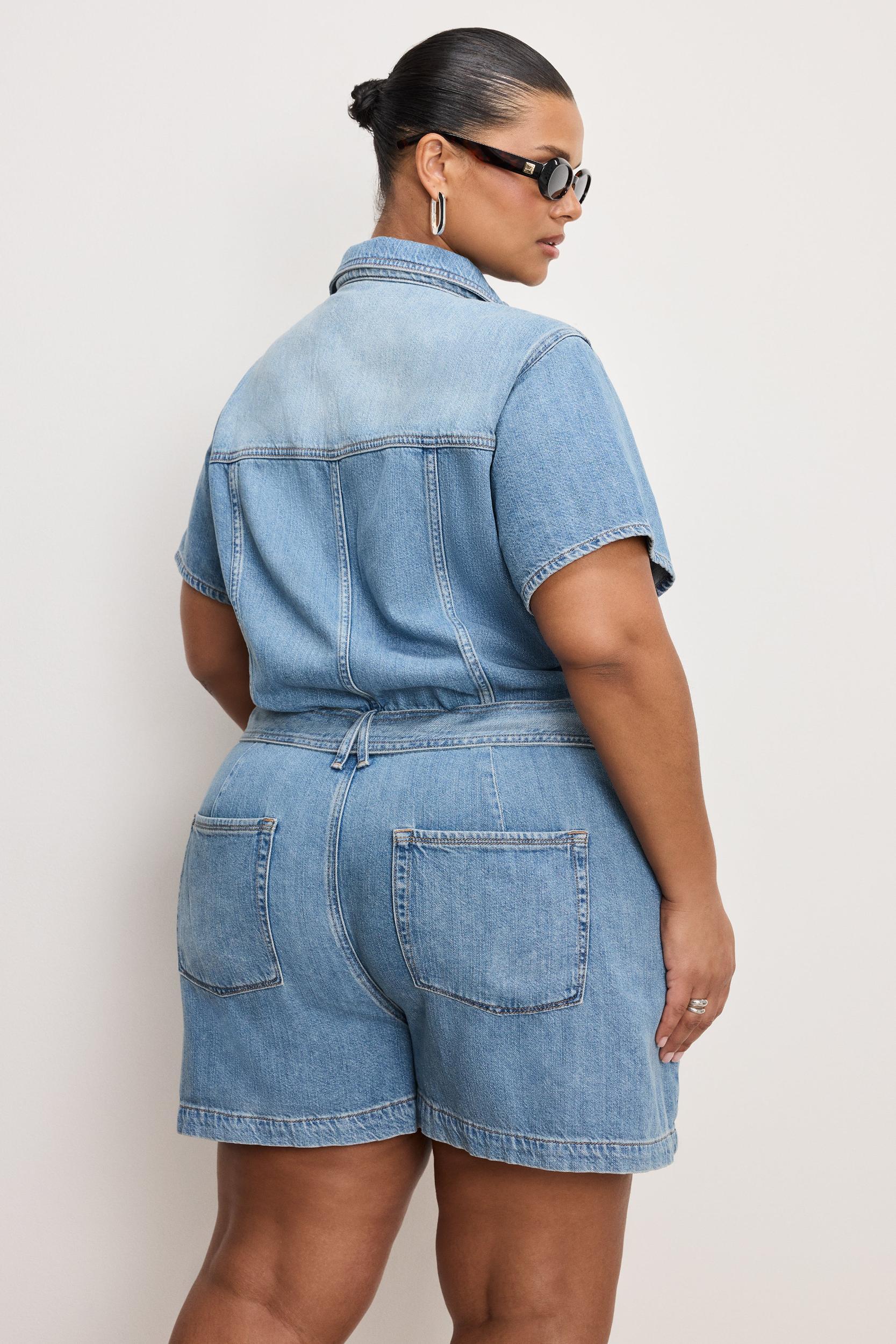 FIT FOR SUCCESS LITE LINEN DENIM SHORTS JUMPSUIT | INDIGO786 Product Image