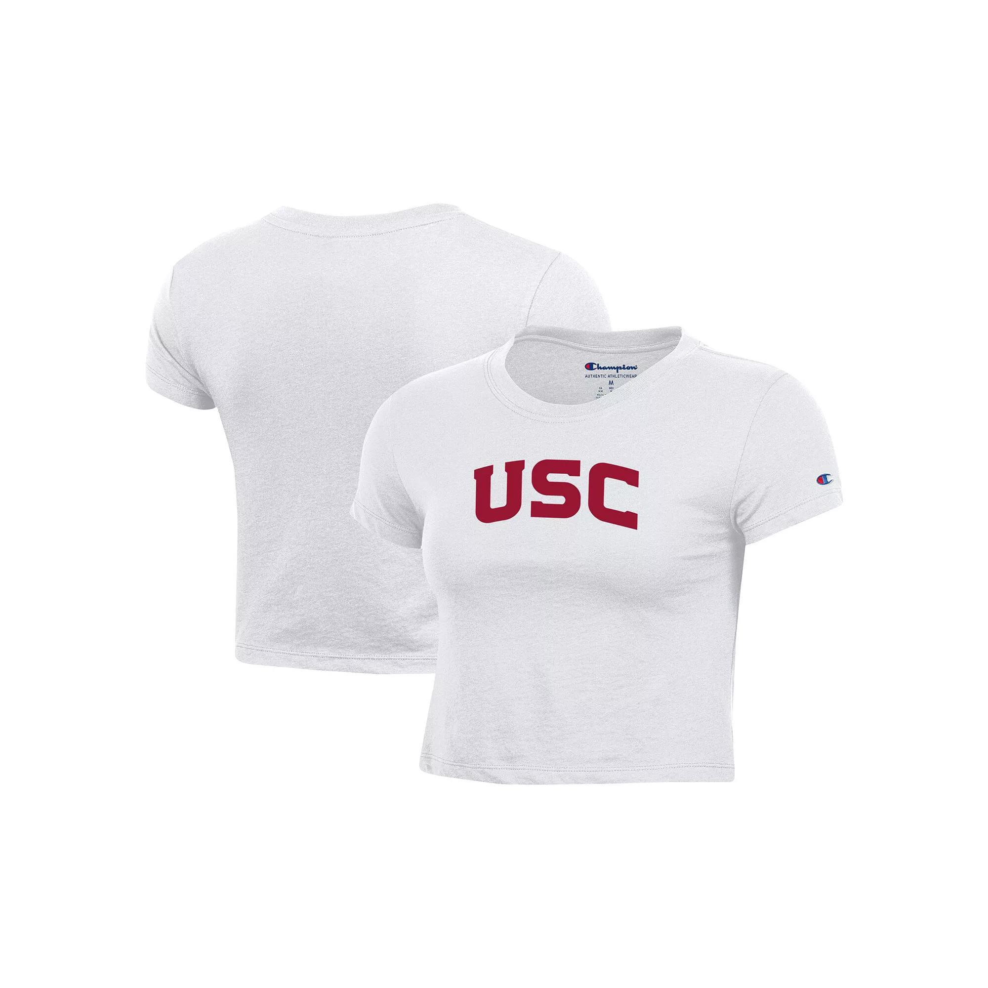 Women's Champion White USC Trojans Core Script Baby Cropped T-Shirt, Size: XXL Product Image