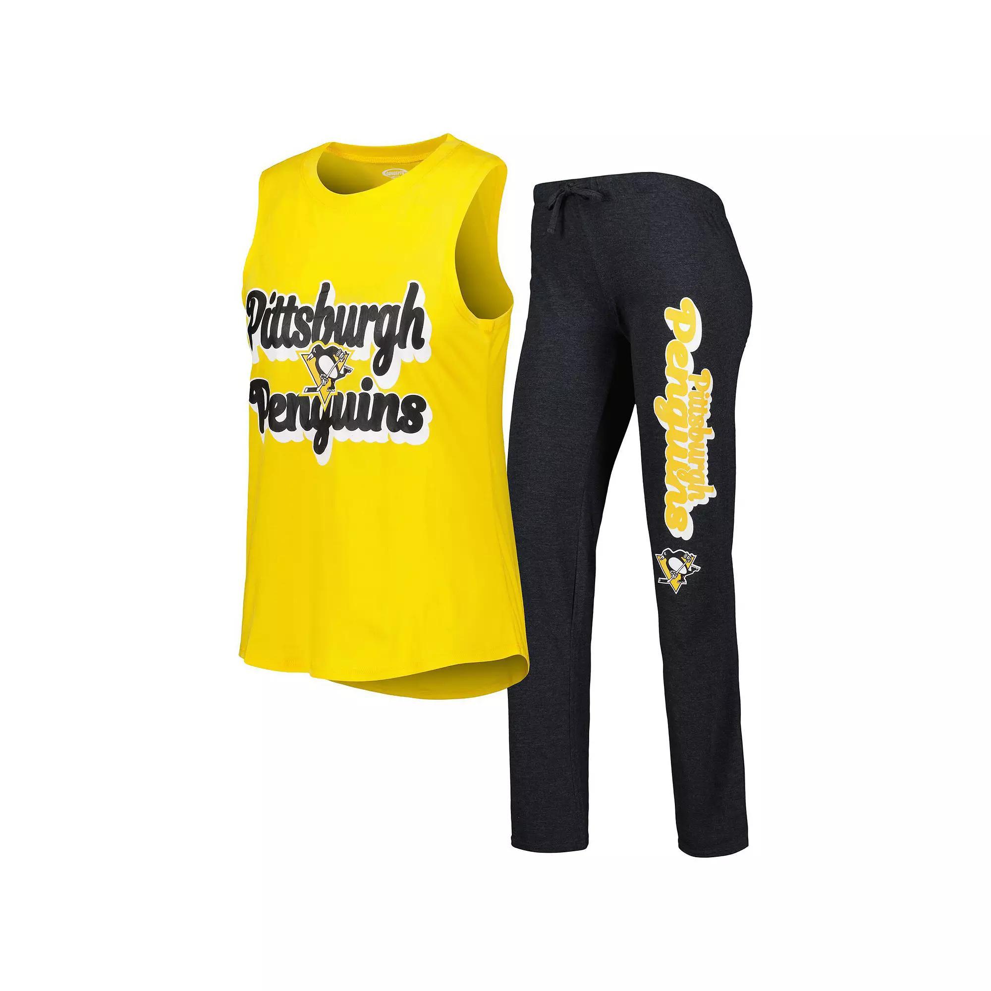 Women's Concepts Sport Gold/Black Pittsburgh Penguins Meter Muscle Tank Top & Pants Sleep Set, Size: Large, Charco Product Image