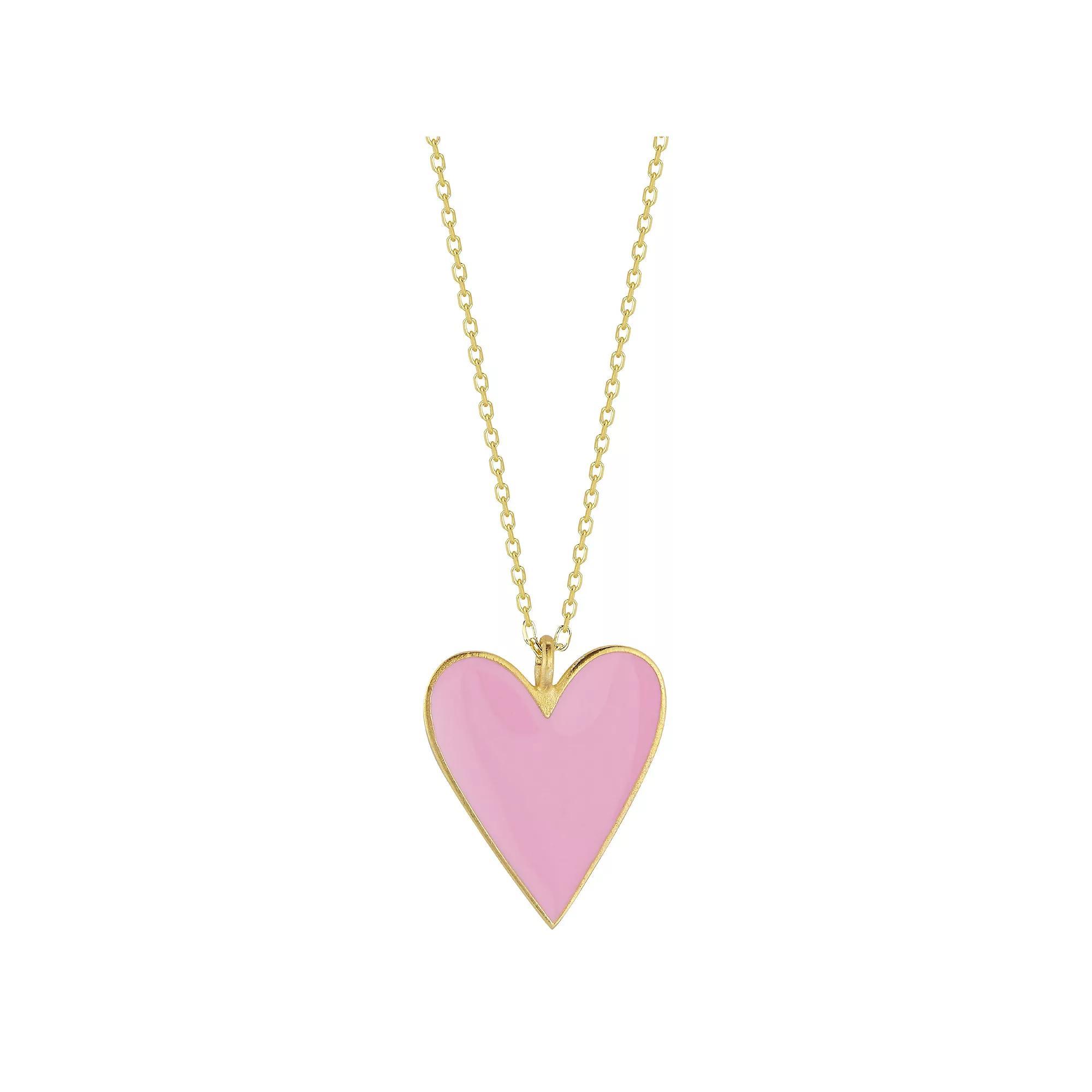 Sunkissed Sterling 14k Gold Over Silver Enameled Heart Pendant Necklace, Women's, Size: 18", Pink Product Image