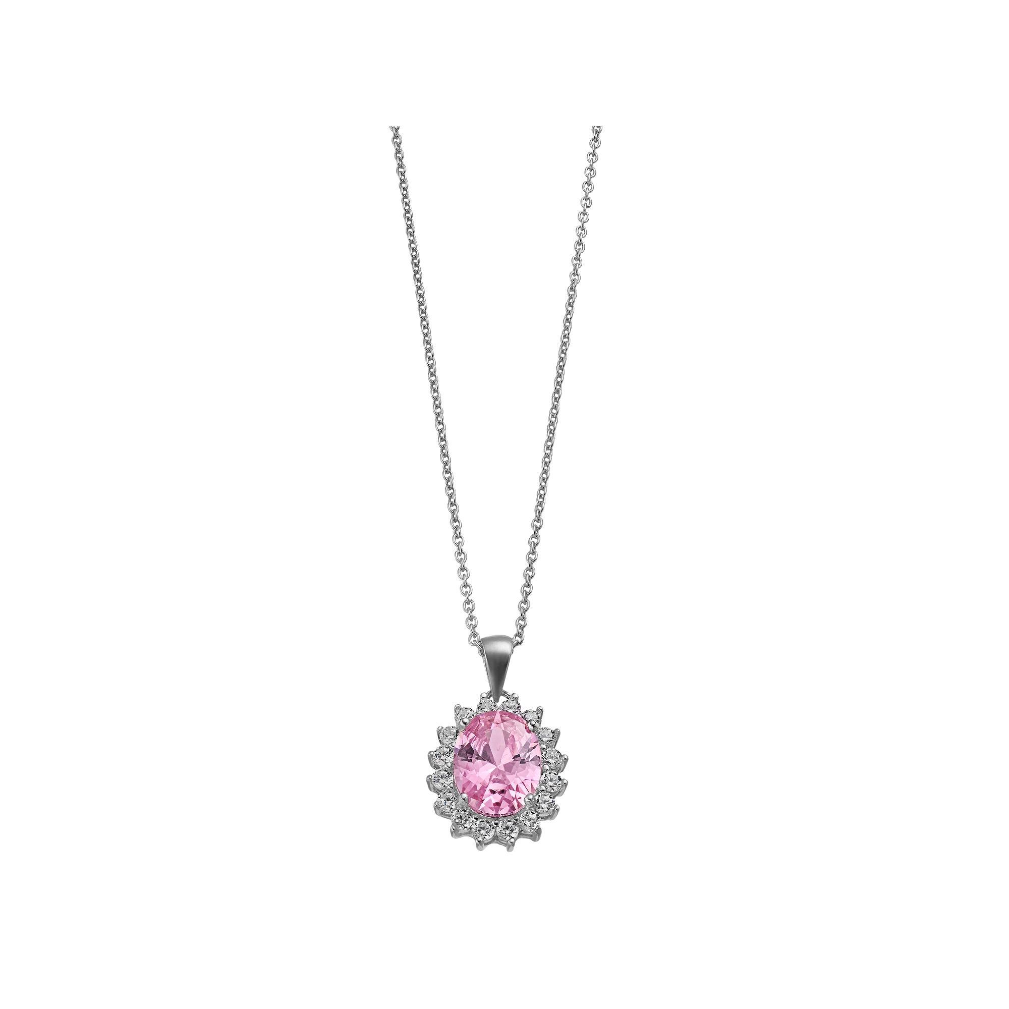 Rosabella Sterling Silver Pink Cubic Zirconia Halo Pendant Necklace, Women's, Size: 18" Product Image