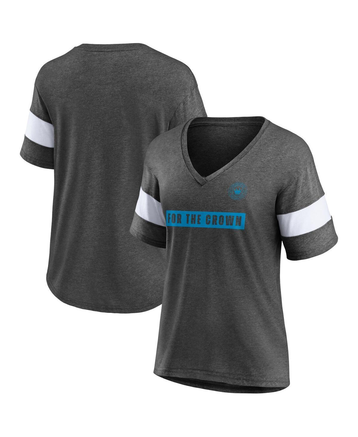 Women's Fanatics Heathered Charcoal/White Atlanta Falcons Distressed Team Tri-Blend V-Neck T-Shirt, Size: Small Product Image