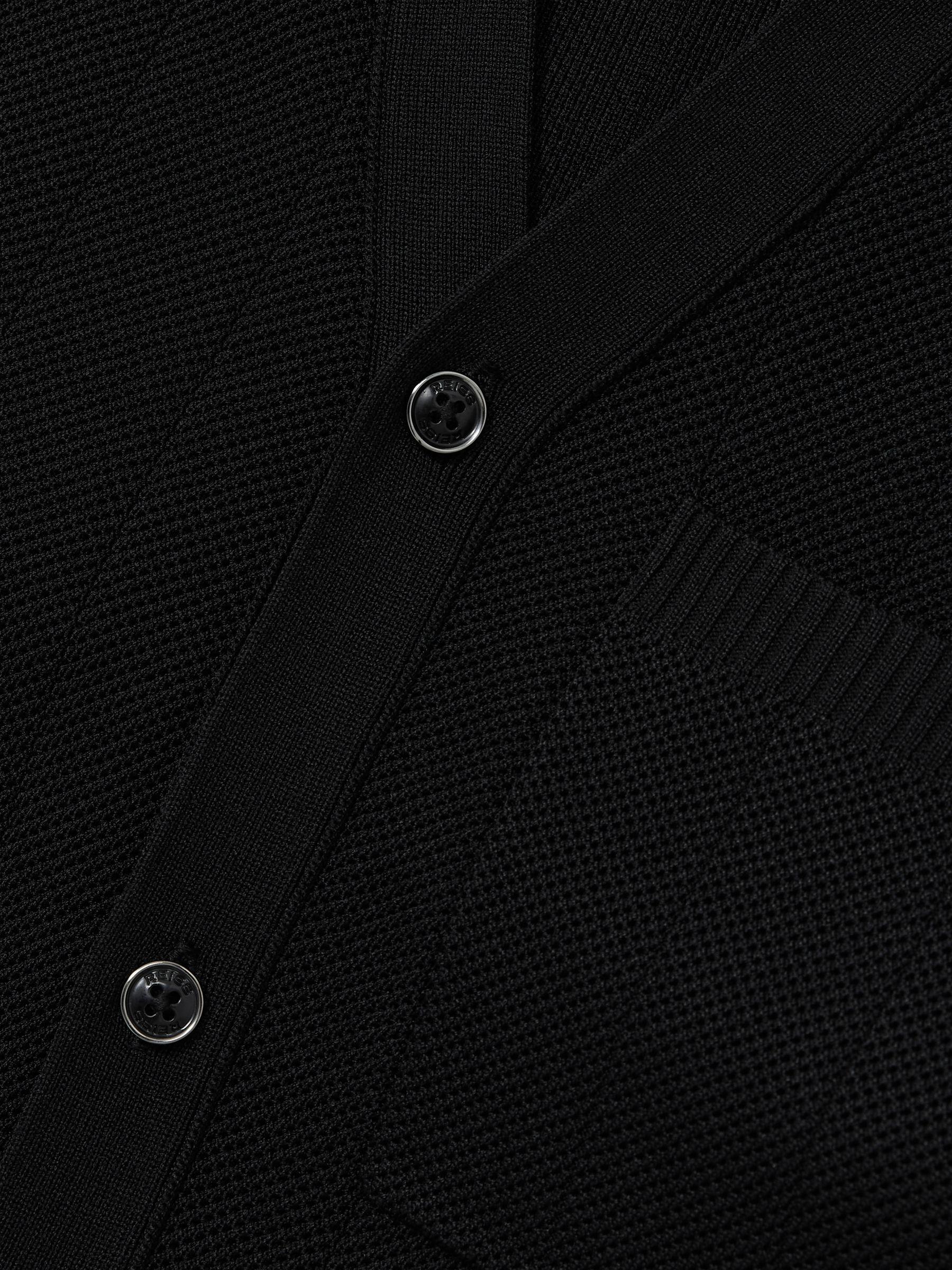 V-Neck Collar Textured-Knit Shirt in Black Product Image