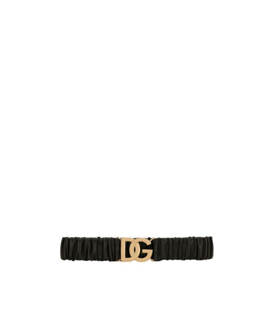 DOLCE & GABBANA Logo-buckle Gathered Leather Belt In Black Product Image