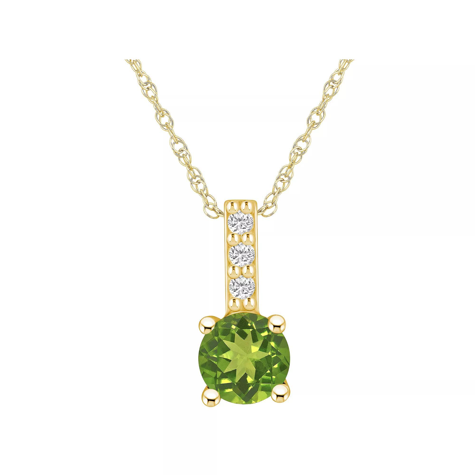 Alyson Layne 14k Gold Round Peridot & Diamond Accent Pendant Necklace, Womens Product Image
