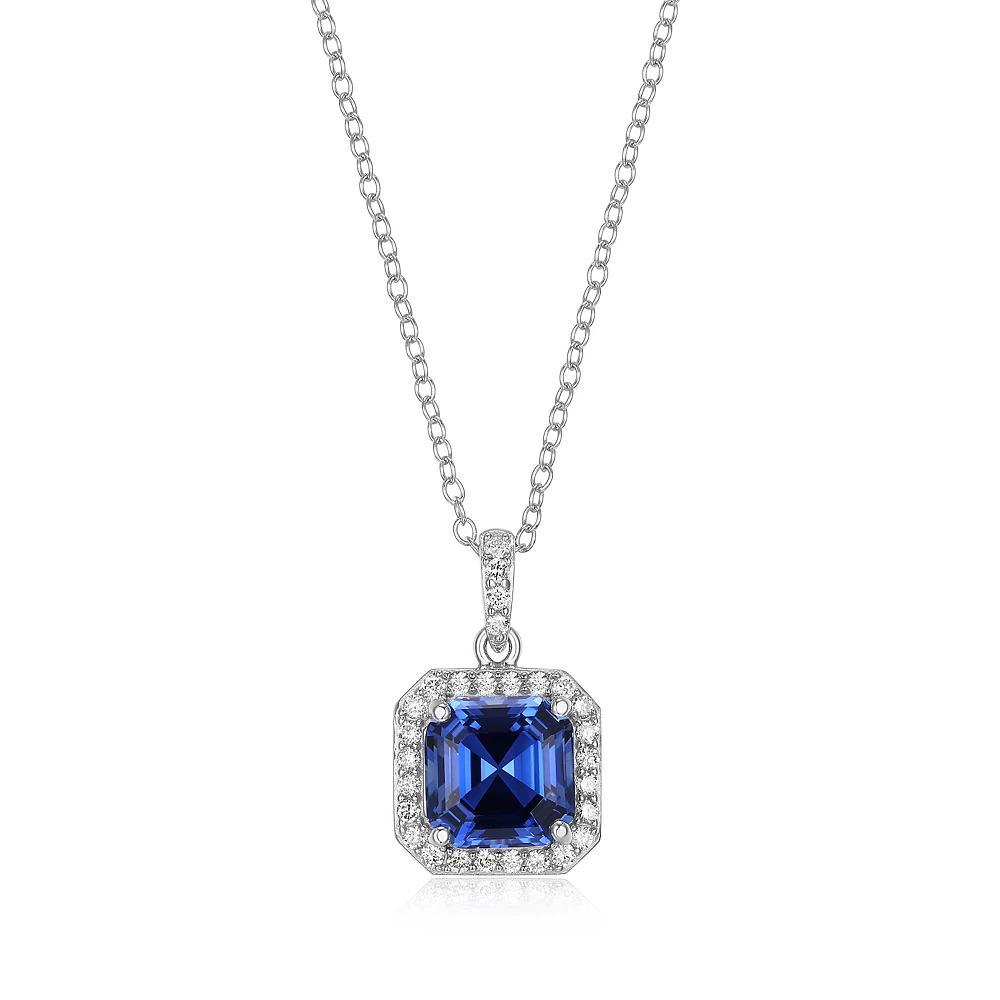 Sterling Silver Sapphire 1/4 Carat T.W. Lab-Grown Diamond Pendant Necklace, Women's, Size: 18-20" ADJ Product Image