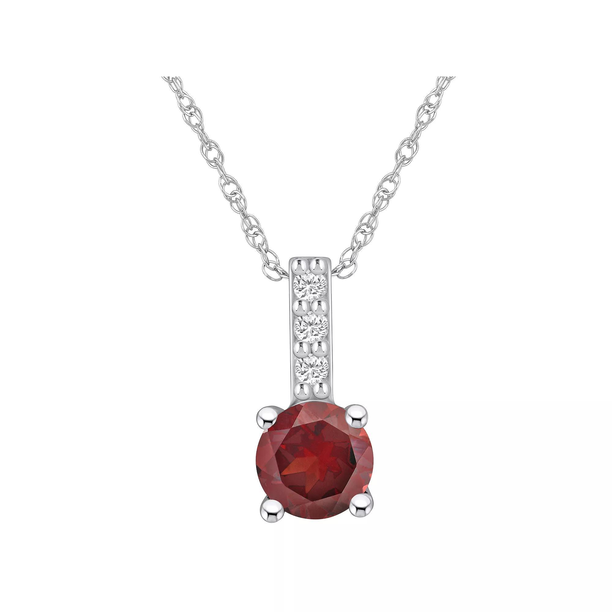 Alyson Layne 14k White Gold Round Garnet & Diamond Accent Pendant Necklace, Women's, Size: 18" Product Image