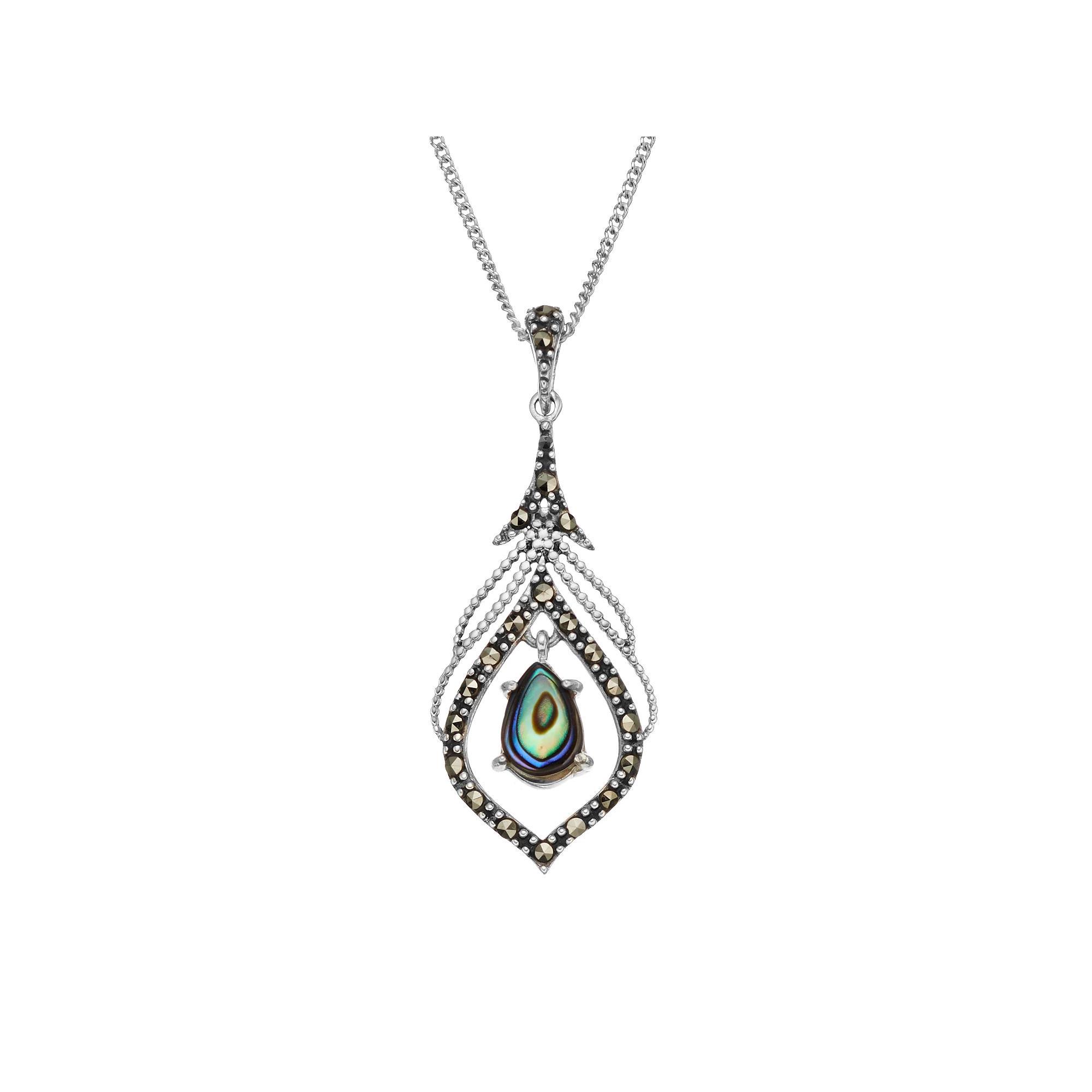 Tori Hill Sterling Silver Marcasite & Abalone Pendant Necklace, Women's, Size: 18" Product Image