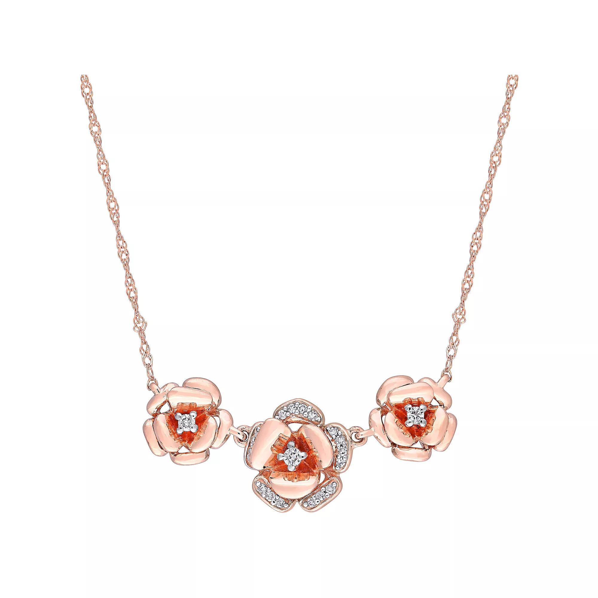 Stella Grace 10k Rose Gold 1/10 Carat T.W. Diamond Rose Necklace, Womens 10k Gold Product Image