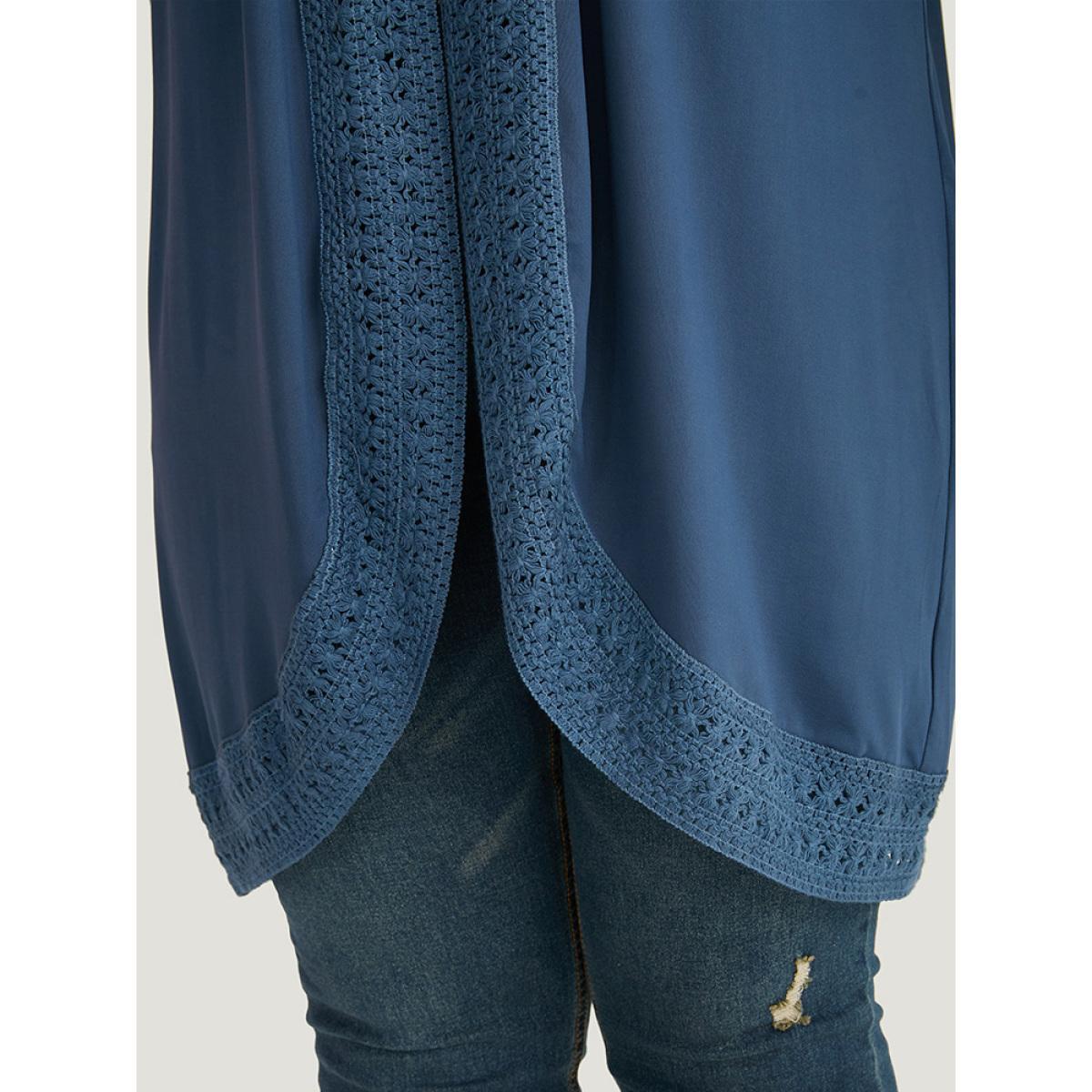 Plus Size Supersoft Essentials Plain Lace Patchwork Open Front Kimono Women DarkBlue Casual Plain Dailywear Kimonos BloomChic 14-16/1X Product Image