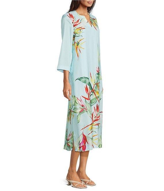J.McLaughlin Roni Floral Print Split V-Neck 3/4 Sleeve Dress Product Image