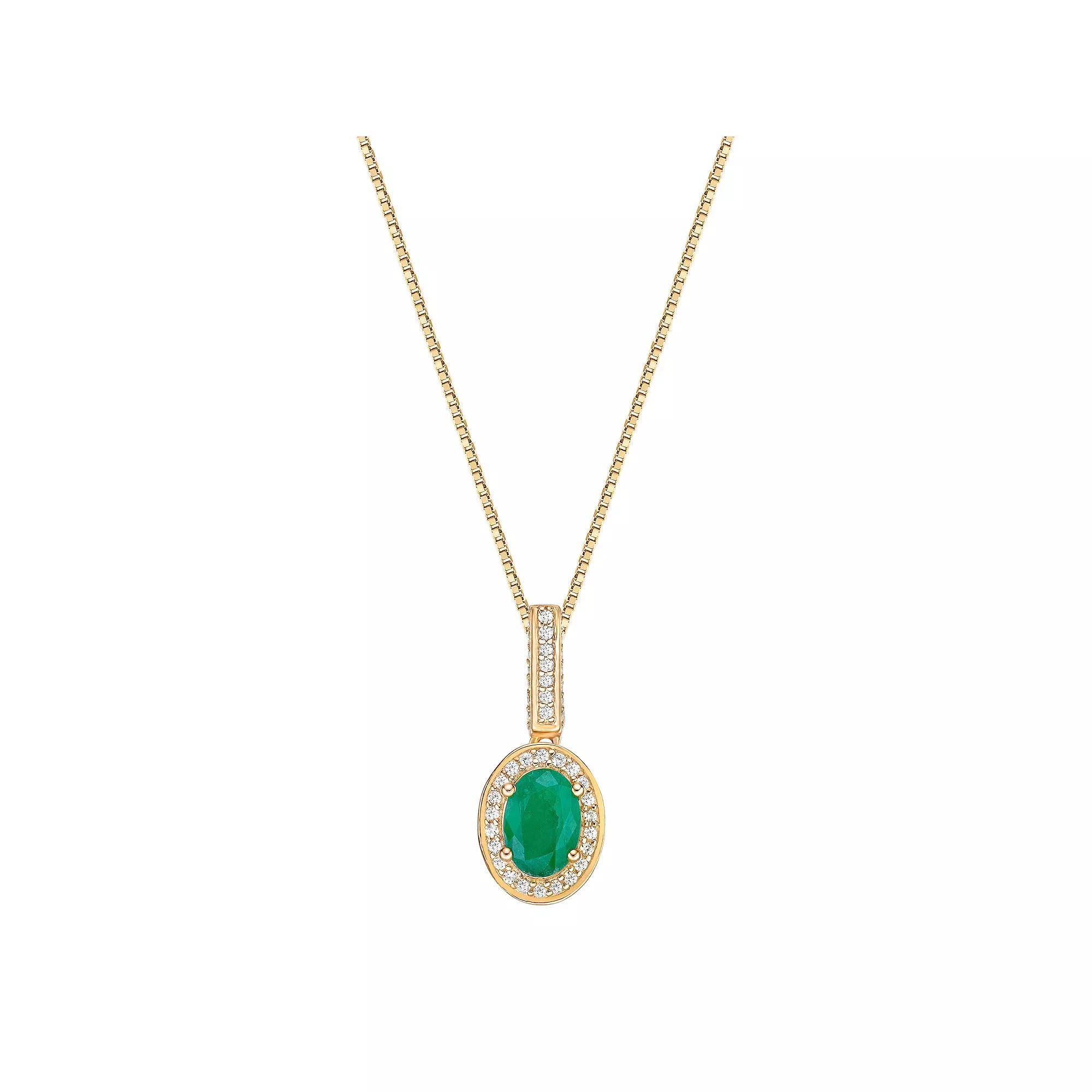 Gemminded 10k Gold Emerald & 1/4 Carat T.W. Diamond Halo Pendant Necklace, Women's, Size: 18" Product Image