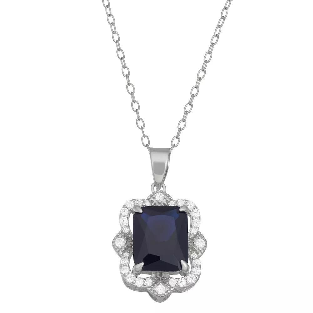 Sterling Silver Lab-Created Blue Spinel & Cubic Zirconia Pendant Necklace, Women's, Size: 18" Product Image