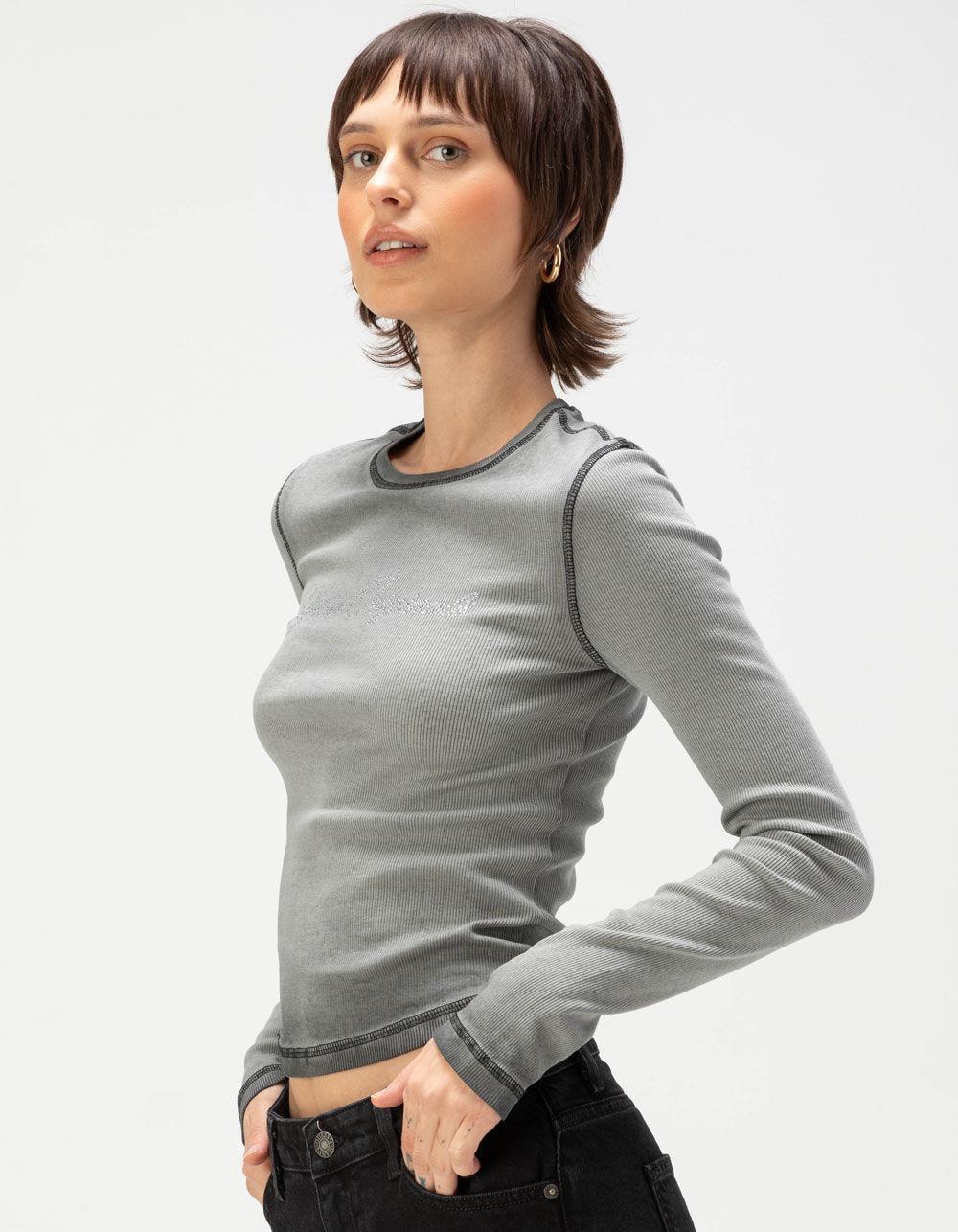 GUESS ORIGINALS GO Rhinestone Womens Long Sleeve Top - OFF-BLACK Product Image