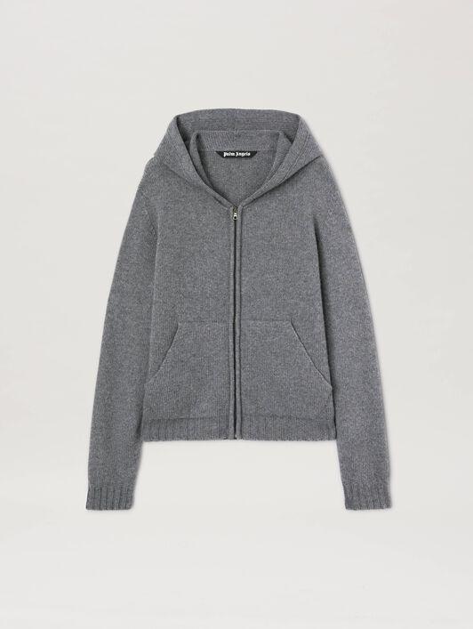 CURVED LOGO ZIP KNIT HOODY GREY MELANGE Product Image