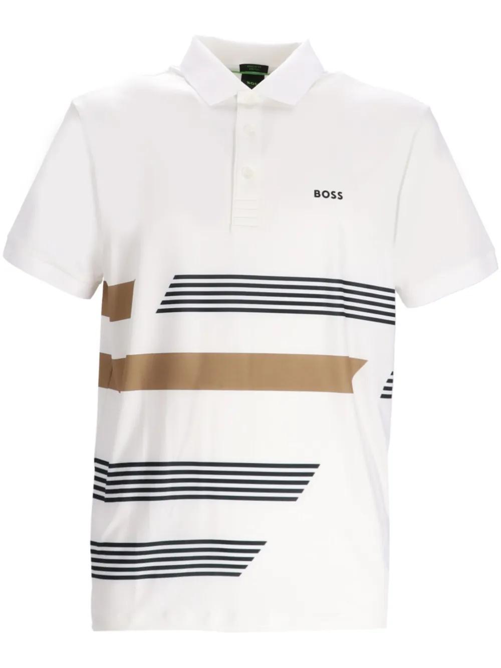 HUGO BOSS Paddy Stretch-jersey Polo Shirt With Stripe Print In White Product Image
