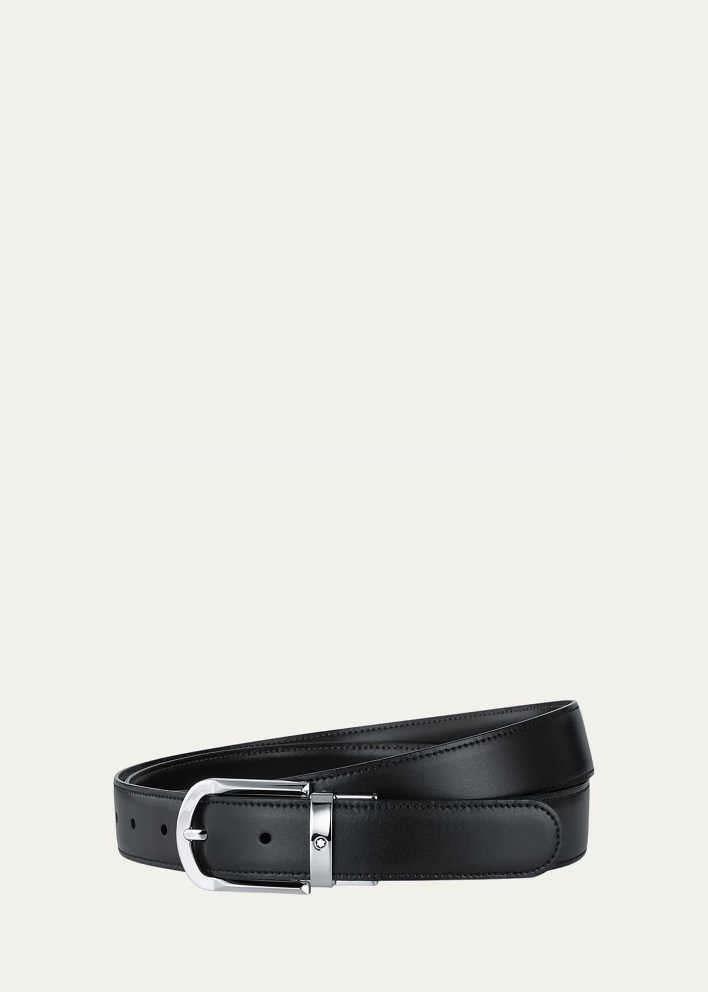 Montblanc Mens Shiny Palladium-Coated Reversible Leather Belt Product Image