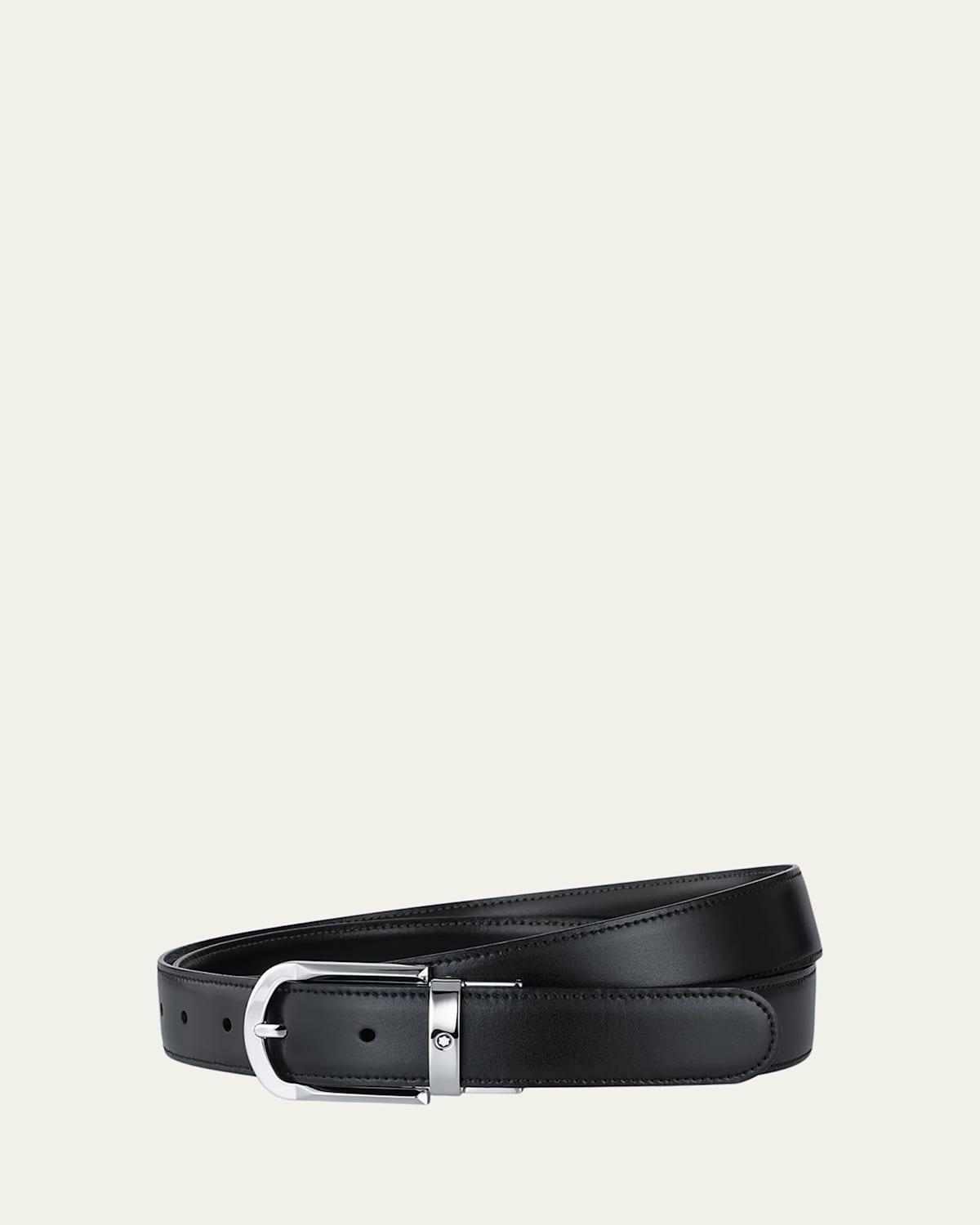Montblanc Mens Shiny Palladium-Coated Reversible Leather Belt Product Image
