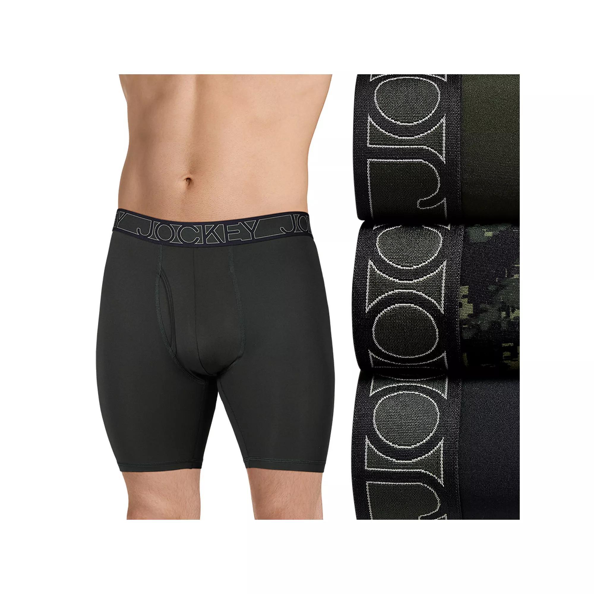 Men's Jockey 3-Pack Active Microfiber 9" Long Leg Boxer Briefs, Size: Medium, Black Product Image