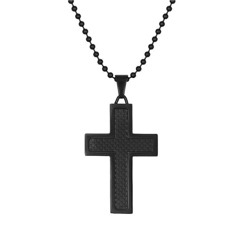 LYNX Stainless Steel Black Ion Cross Pendant - Men, Mens, Silver Product Image