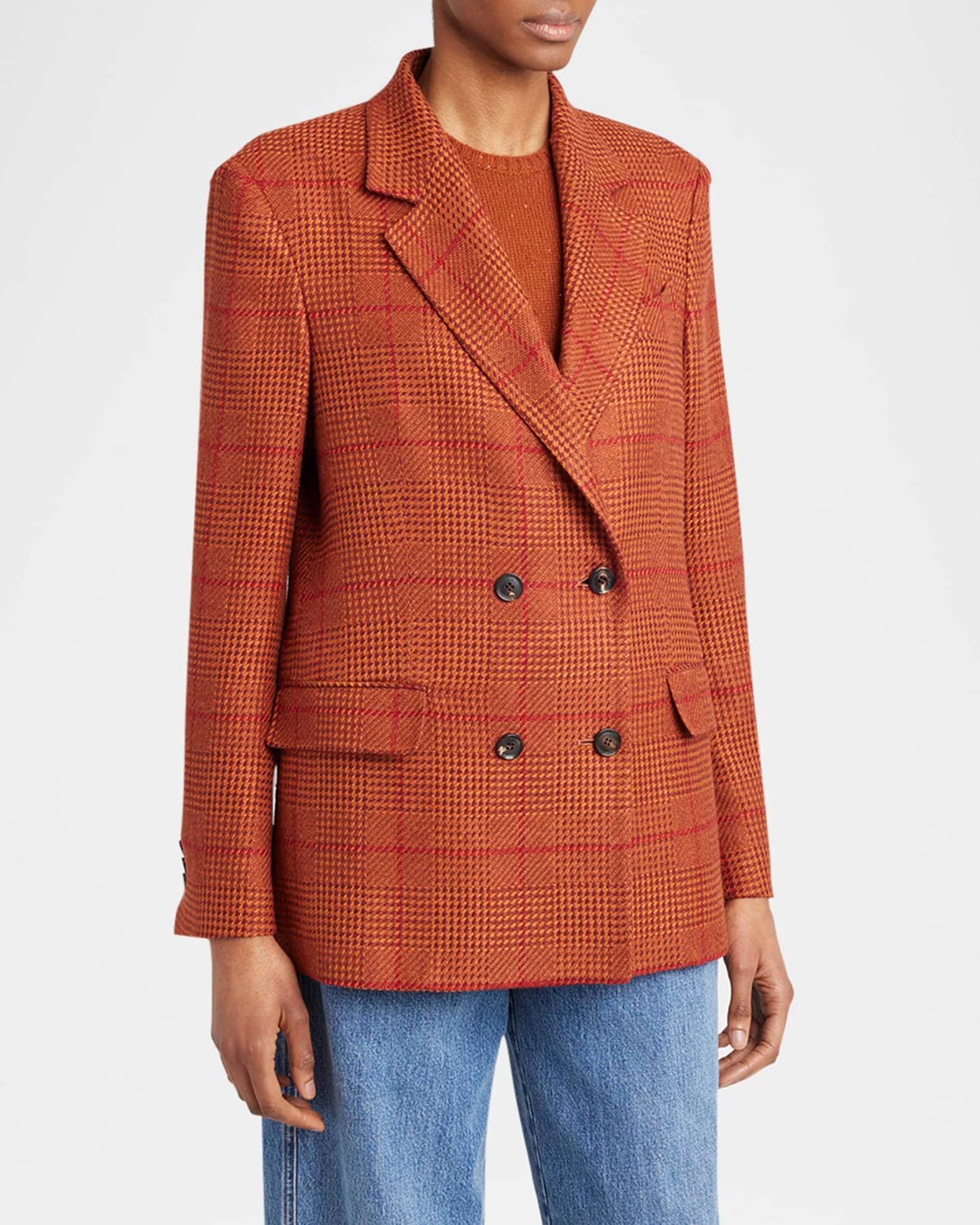 Check Double-Breasted Blazer Jacket Product Image