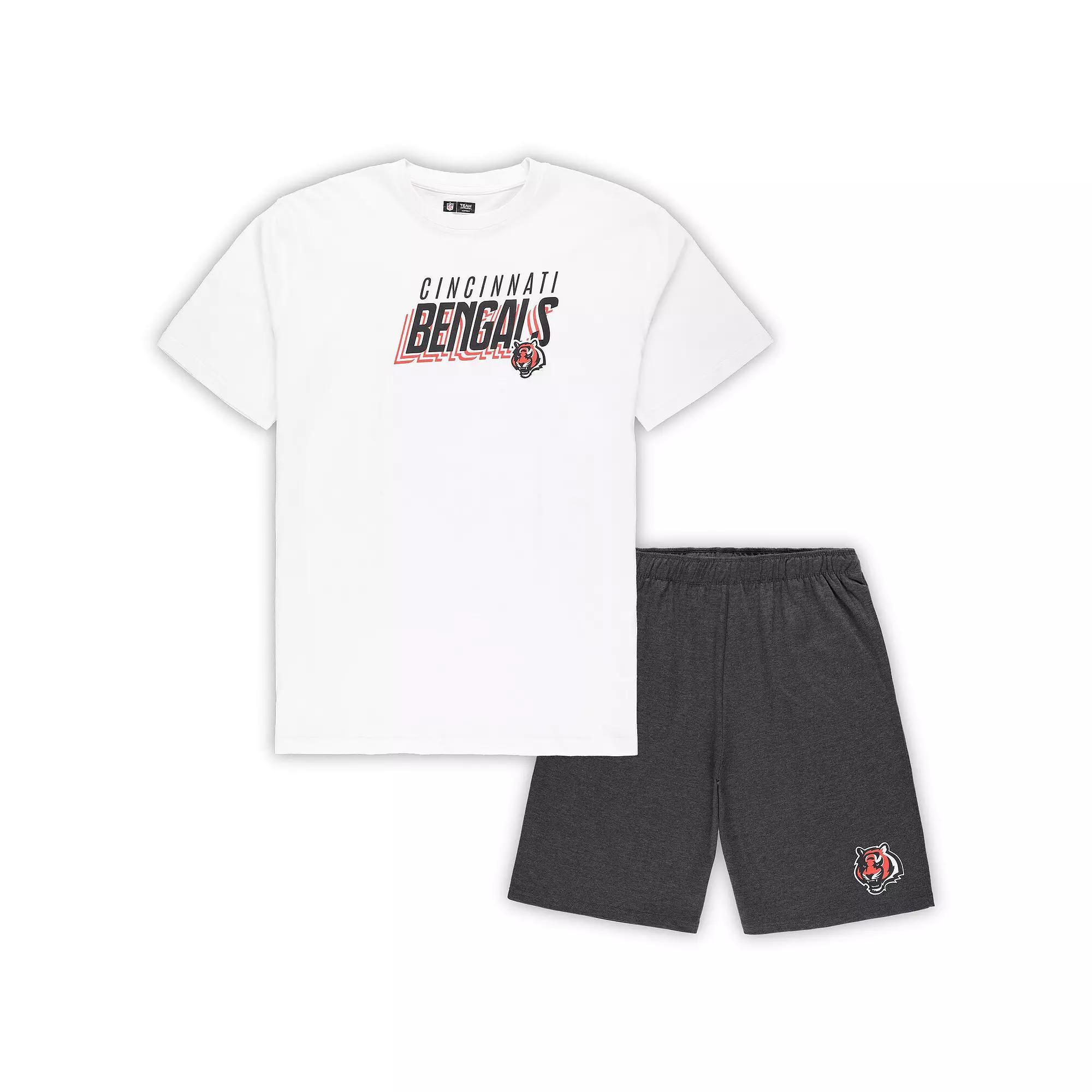 Men's Concepts Sport White/Charcoal Cincinnati Bengals Big & Tall T-Shirt and Shorts Set, Size: 3XLT Product Image