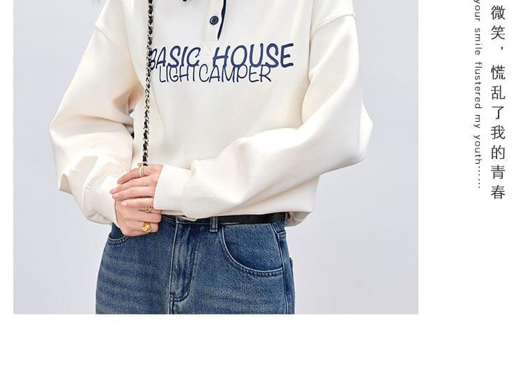 Contrast Collar Lettering Print Polo Pullover Product Image