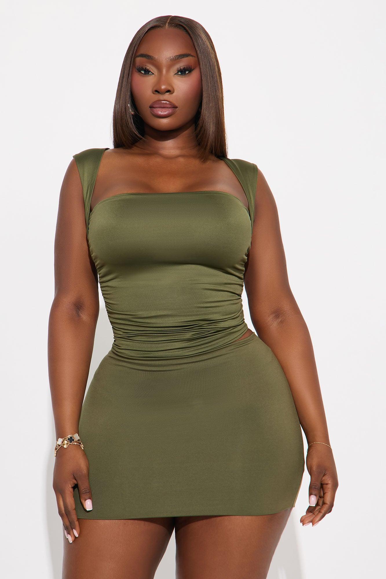 Contour Double Lined Mini Skirt - Military Green Product Image