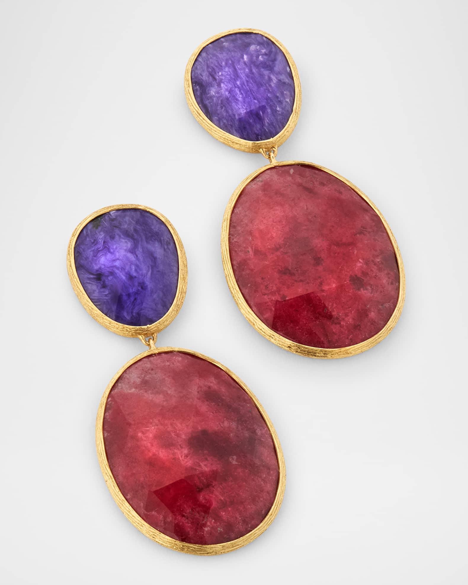 Lunaria 18K Yellow Gold Earrings with Charoite and Thulite Product Image