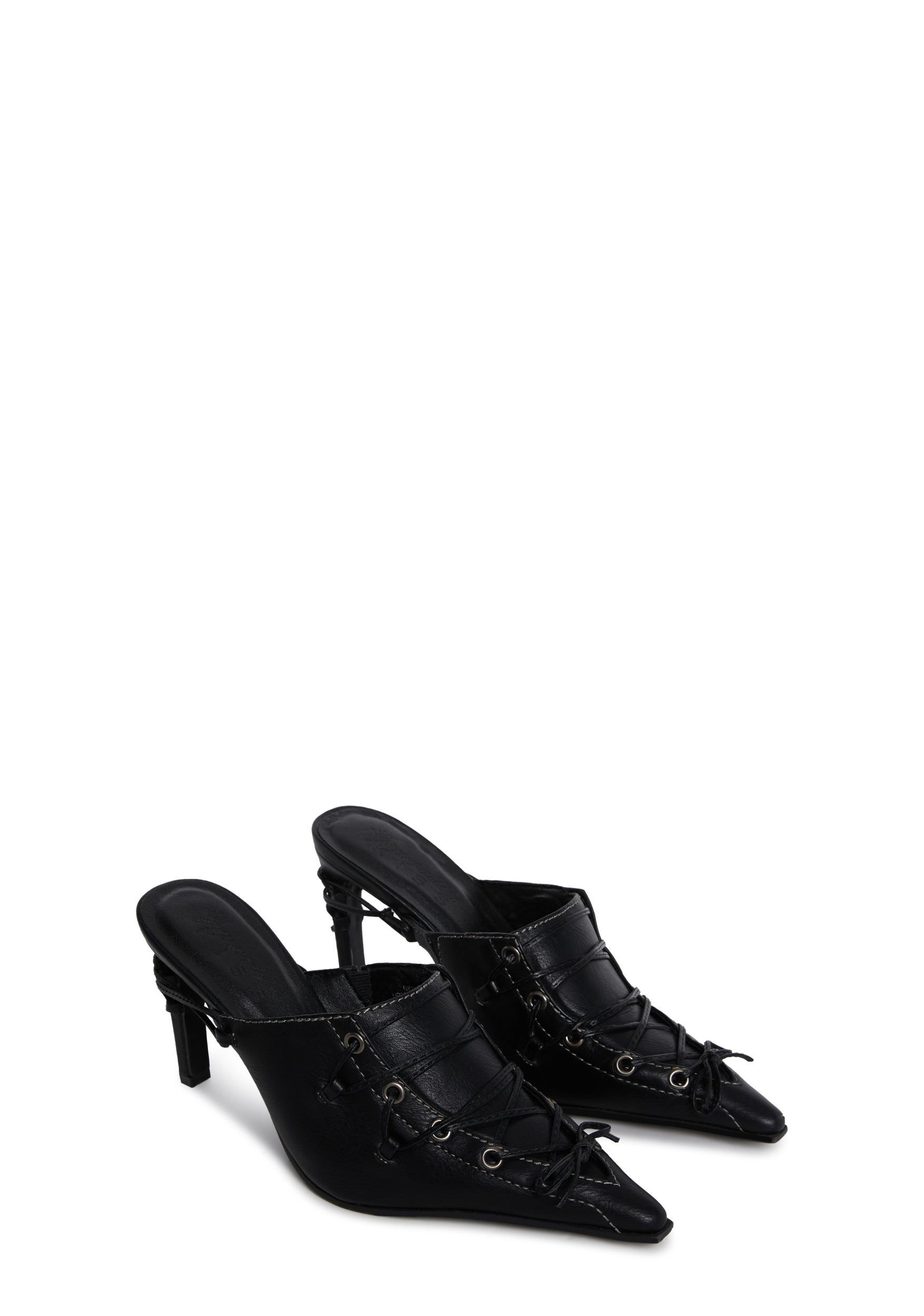 Vegan Leather Lace Up Mules Current Mood - Black Product Image