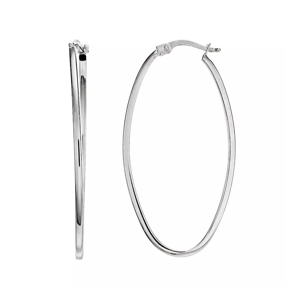 14k White Gold Square Tube Oval Hoop Earrings, Women's, 14k Whgold Product Image