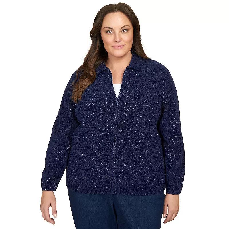 Plus Size Alfred Dunner Classic Zip-Up Cardigan, Women's, Size: 1XL, Gray Product Image
