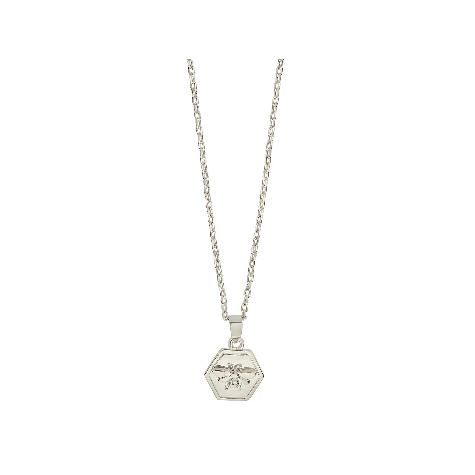 MC Collective Hexagon Bee Pendant Necklace, Women's, Size: 18", Silver Tone Product Image
