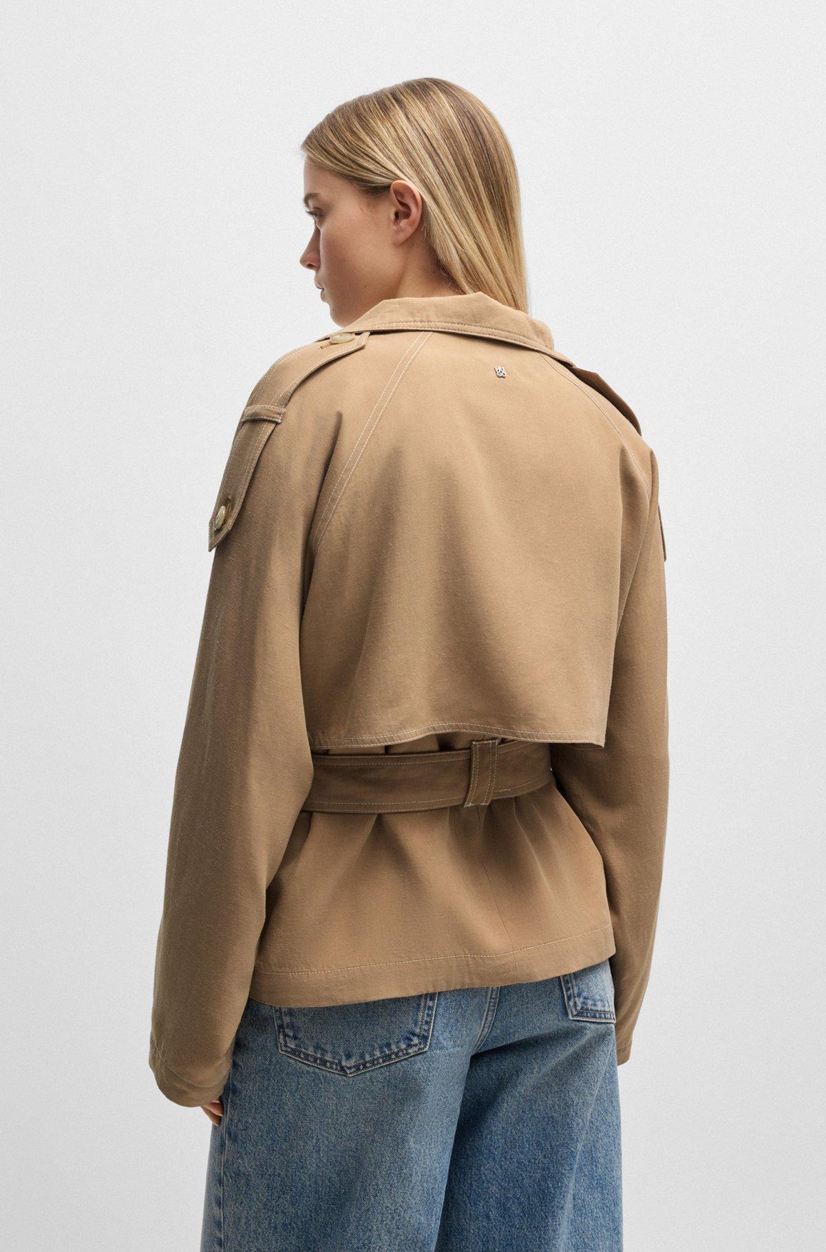 HUGO - Belted jacket with stand collar and contrast stitching - Light Beige Product Image