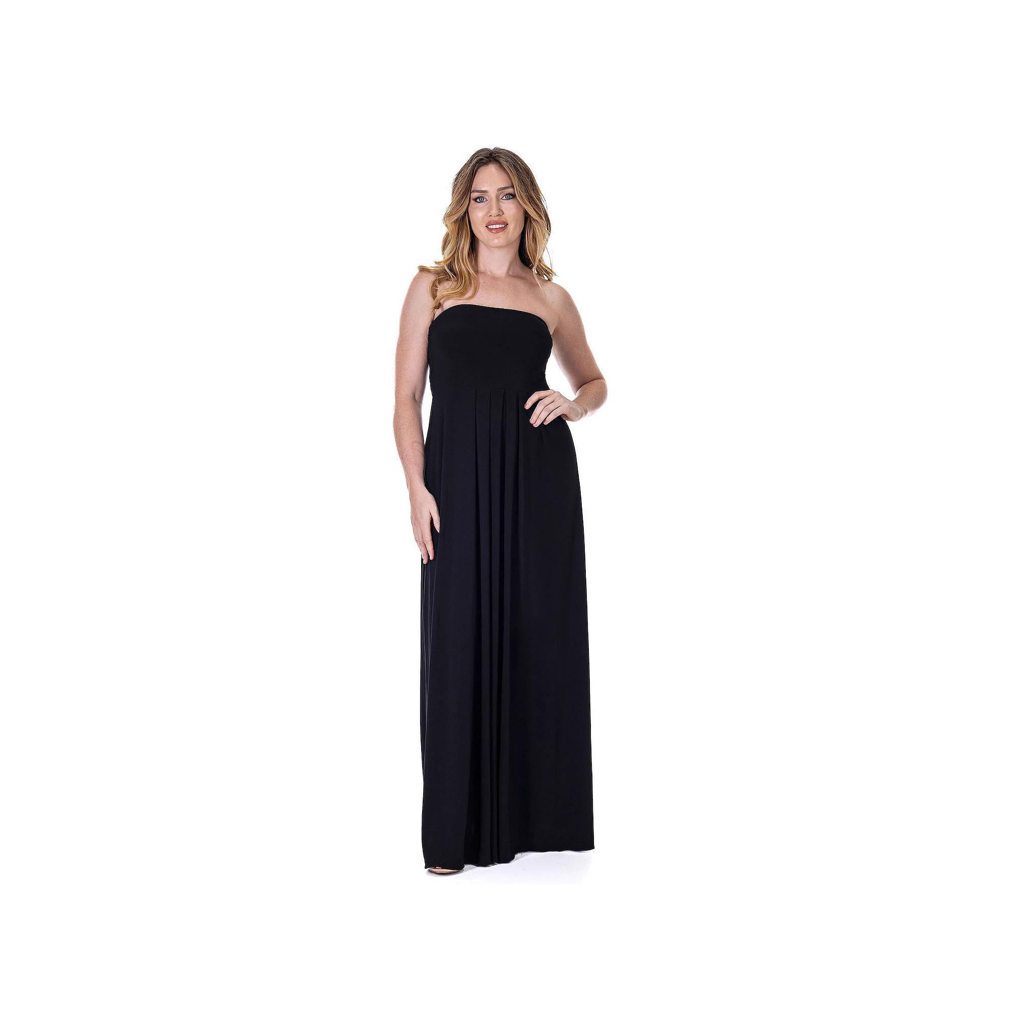 Women's 24Seven Comfort Apparel Pleated A Line Strapless Maxi Dress With Pockets, Size: Small, Blue Product Image