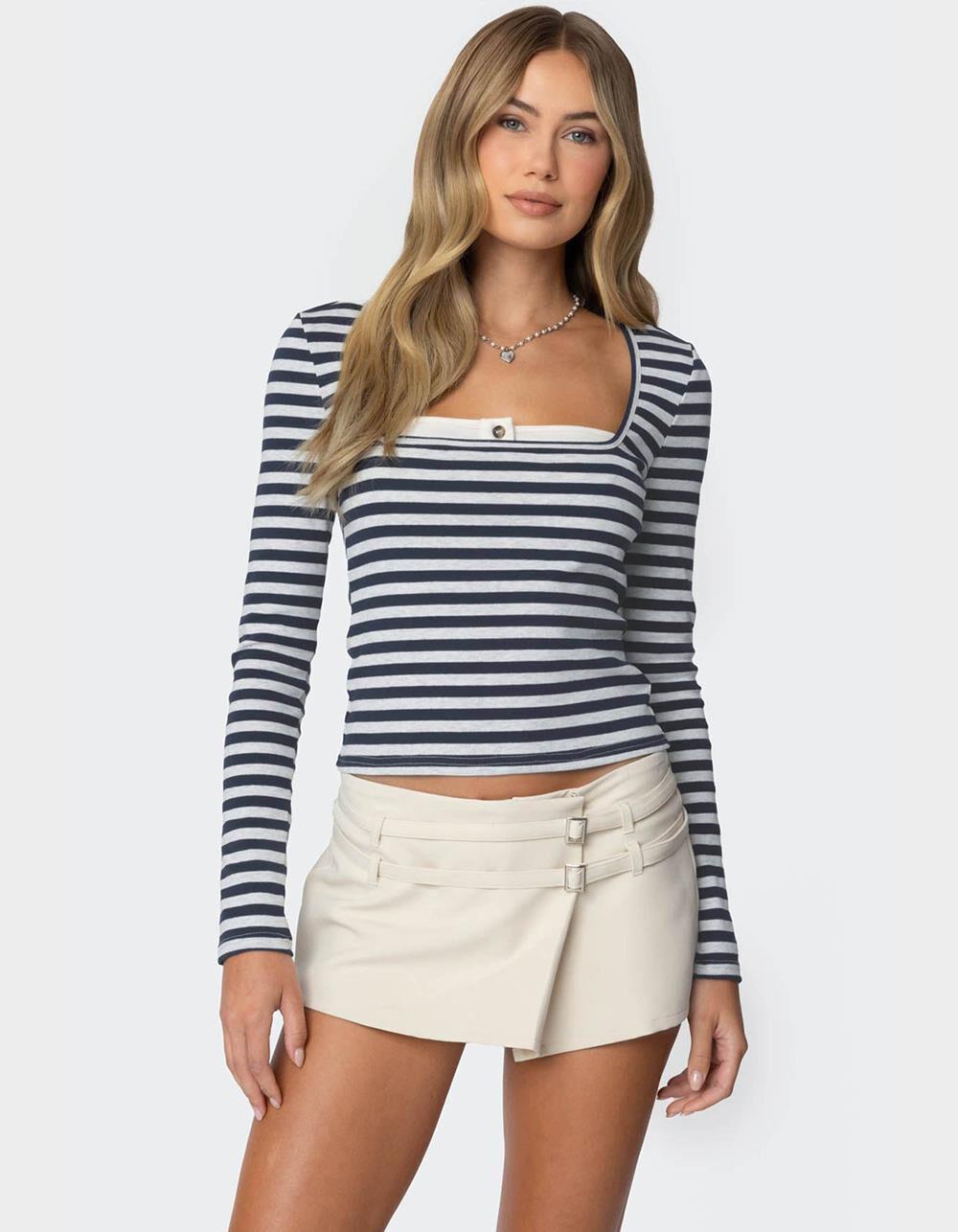 EDIKTED Buttoned Up Layered Striped Top Product Image