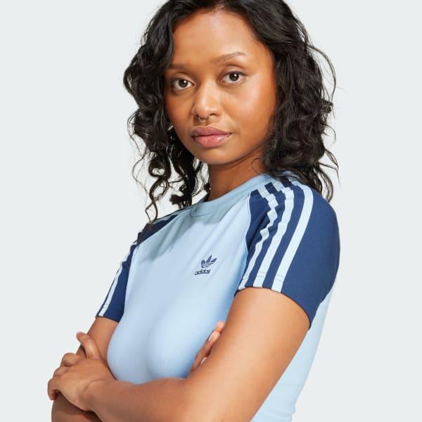 adidas Adicolor 3-Stripes Raglan Slim Tee Glow Pink L Womens Product Image