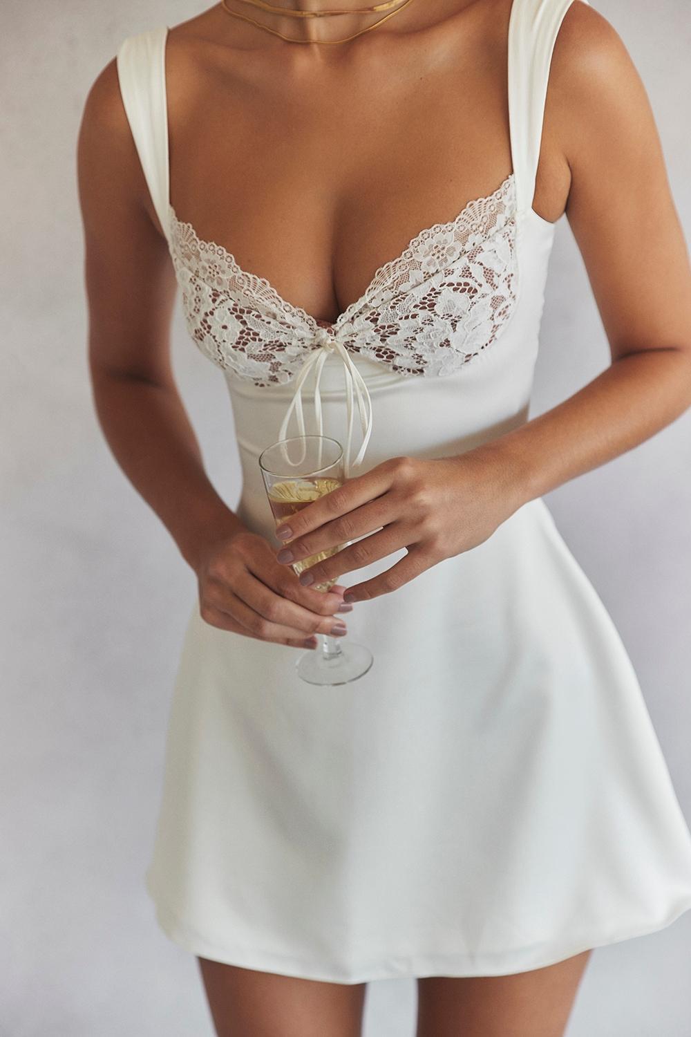 Adriana  ivory satin and lace mini dress Product Image