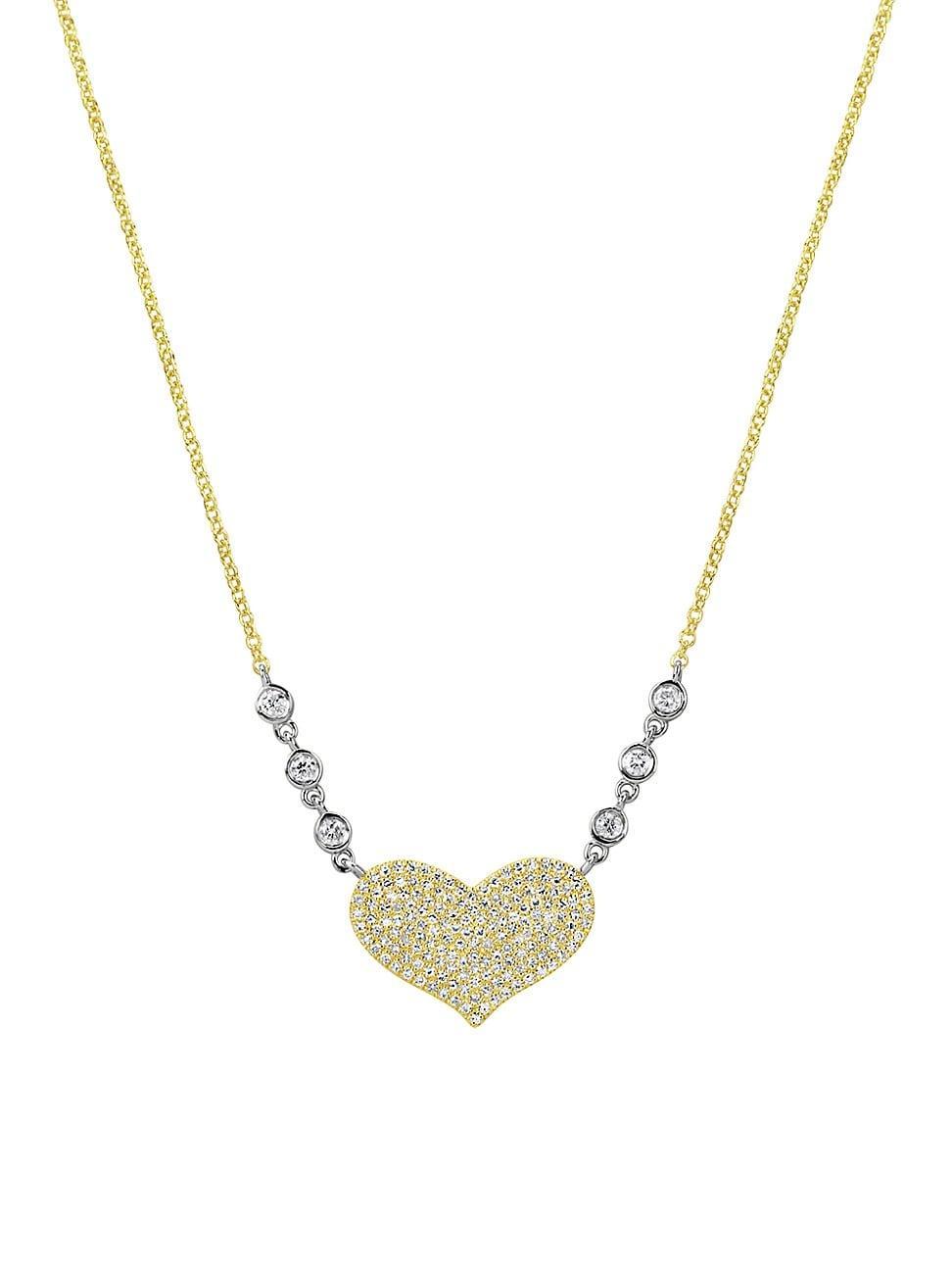 Womens Two-Tone 14K Gold & 0.42 TCW Diamond Heart Necklace Product Image