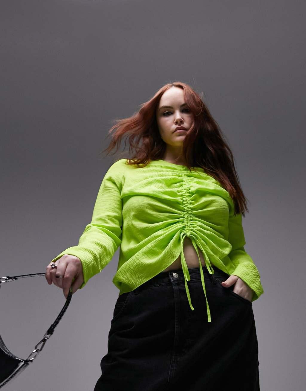 Topshop Curve long sleeve ruched front top Product Image