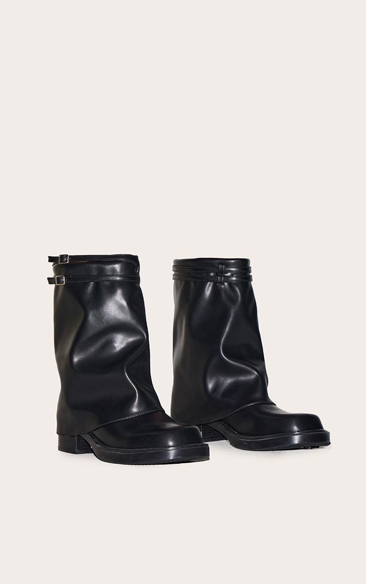 Black Wide Fit Extreme Chunky Sole Calf High Chelsea Boots Product Image
