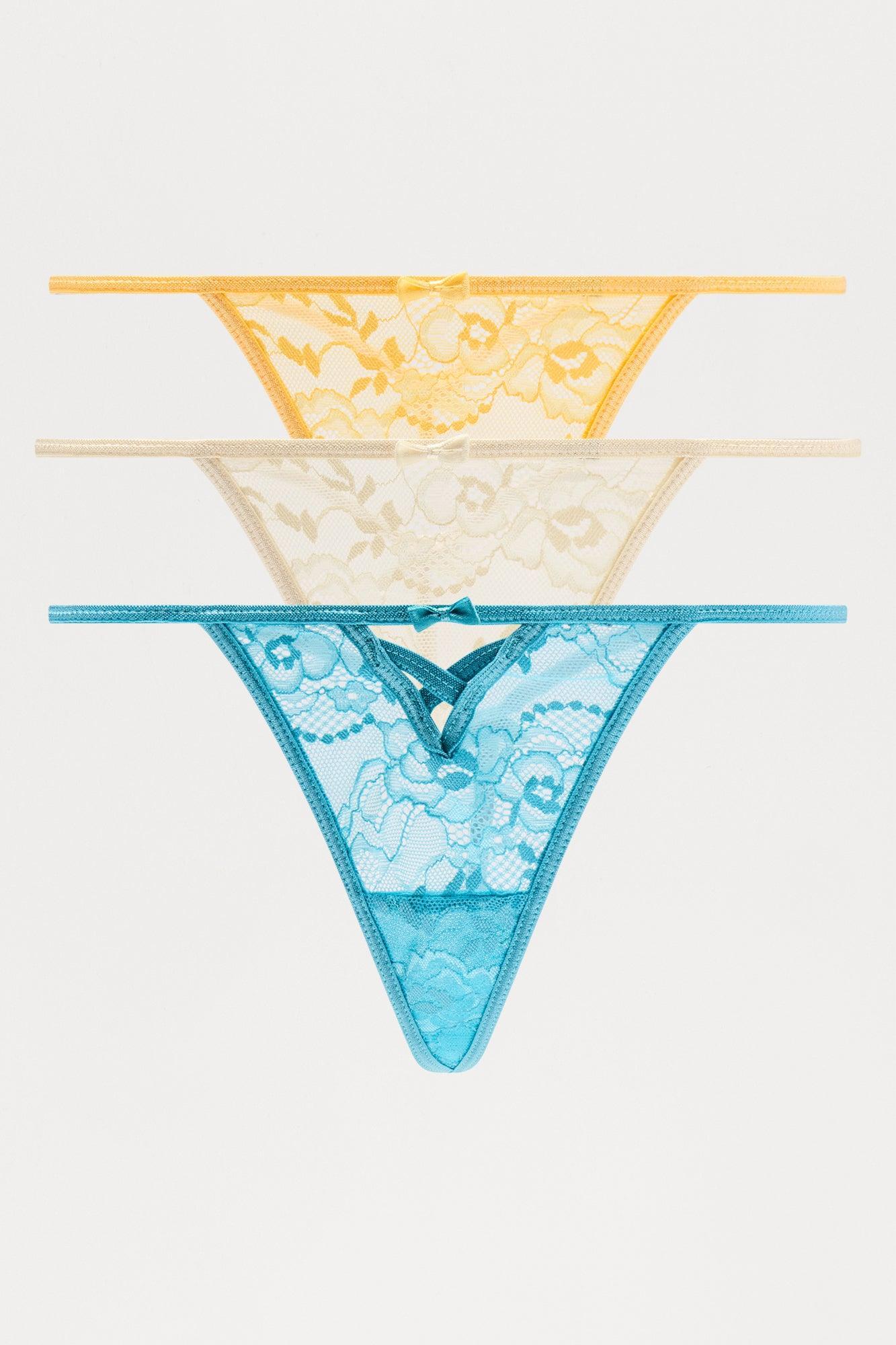 Pretty Sweet 3 Pack Lace G String Panties - Yellow/combo Female Product Image
