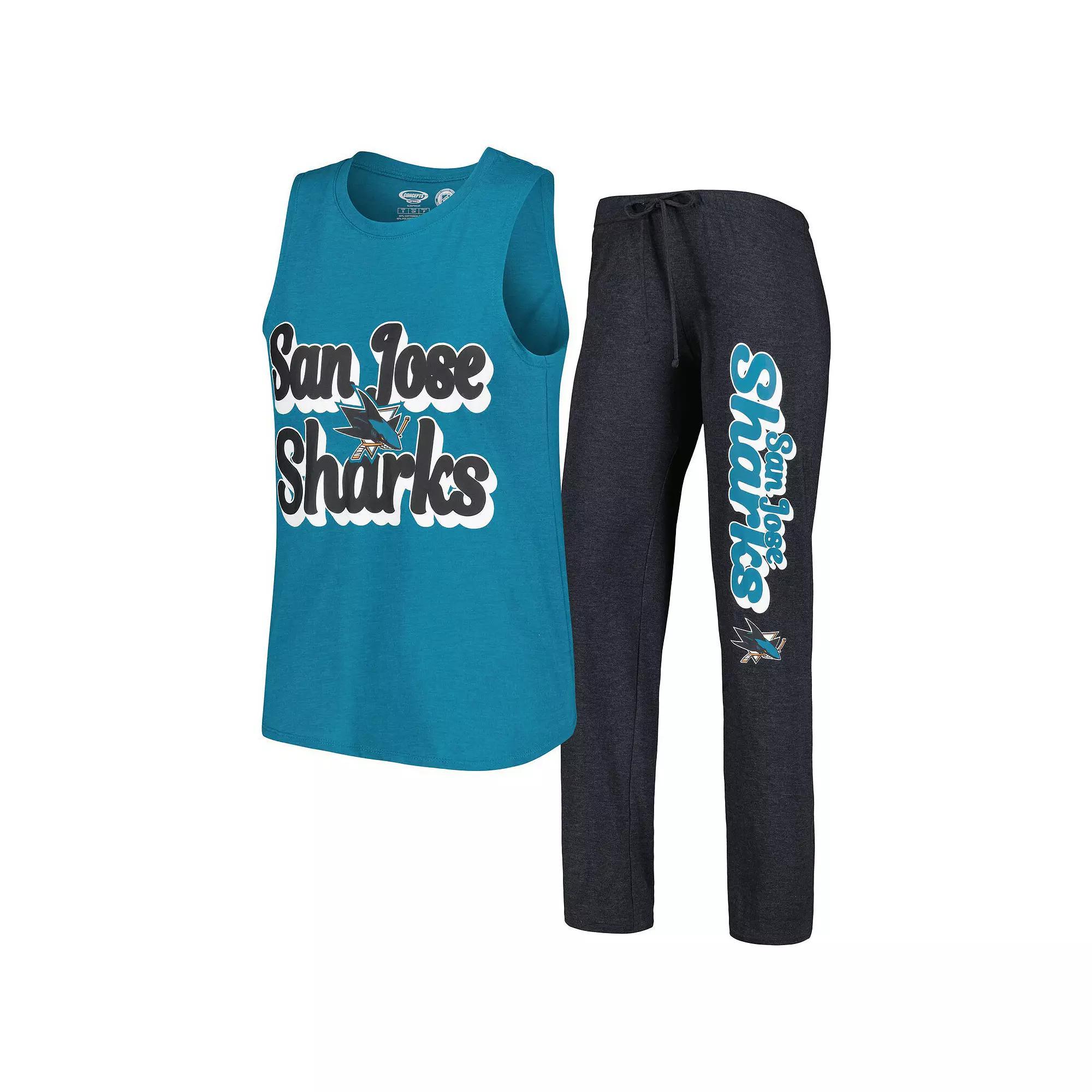 Womens Concepts Sport Teal/Black San Jose Sharks Meter Muscle Tank Top & Pants Sleep Set Product Image