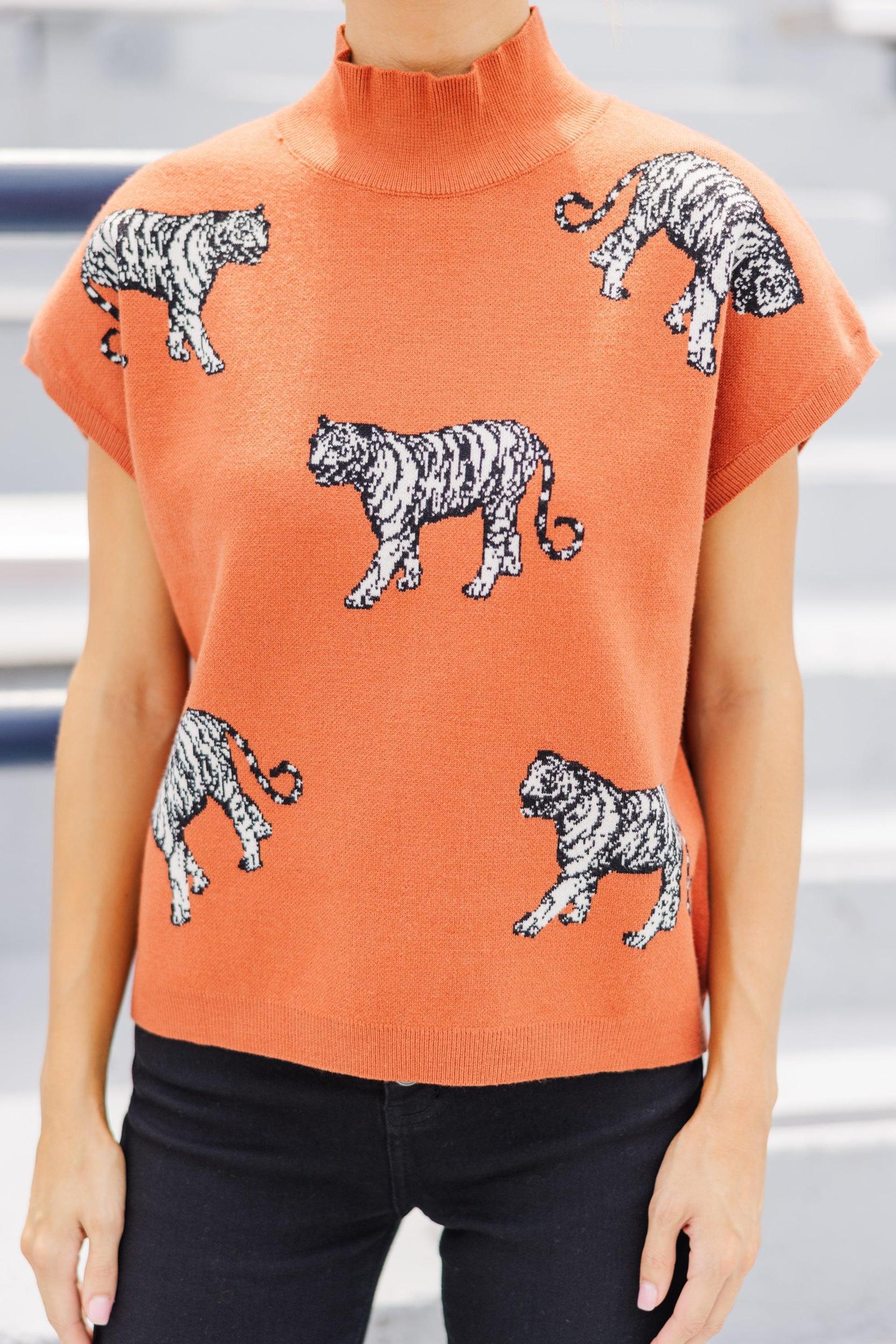 Look The Part Rust Orange Tiger Sweater Female Product Image