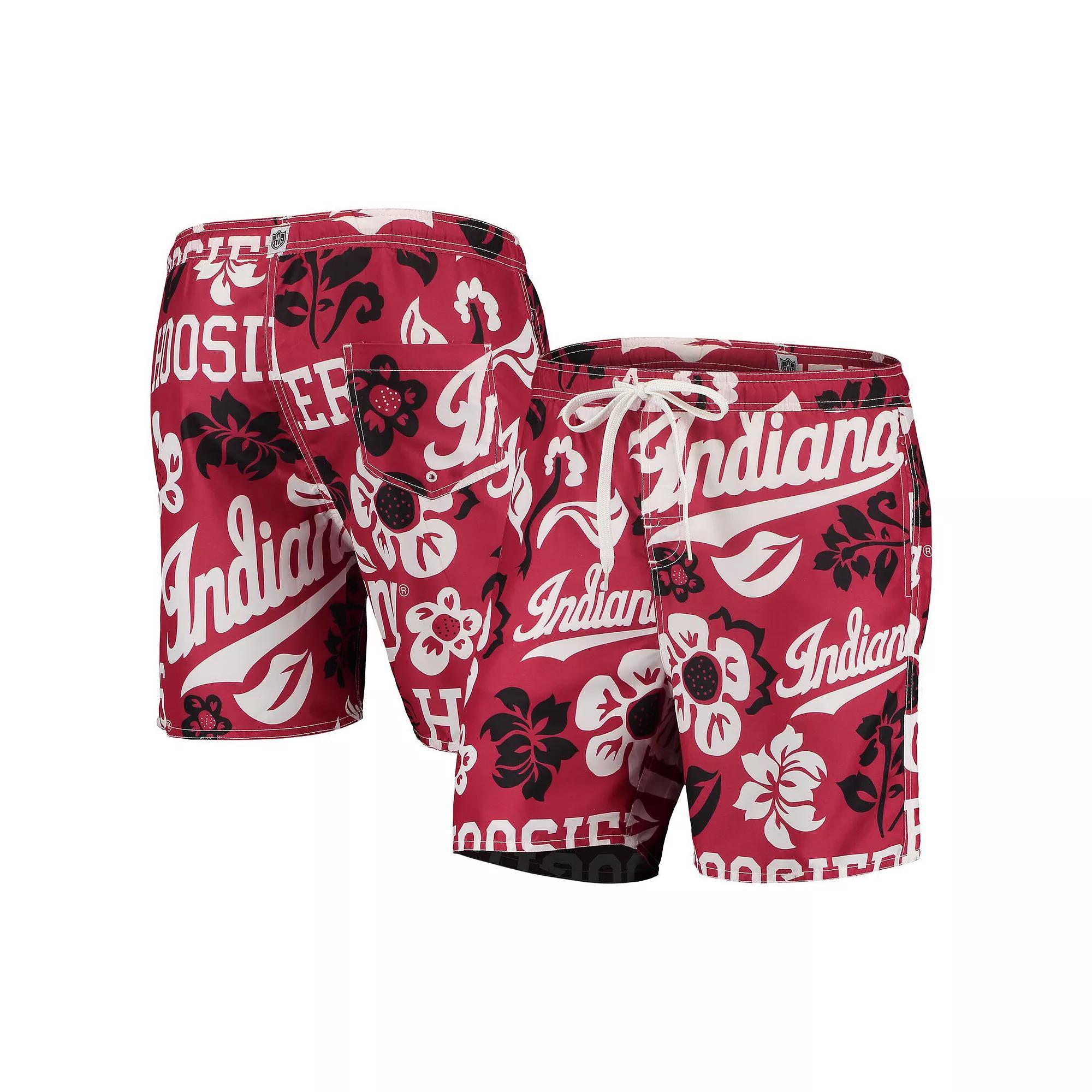 Mens Wes & Willy Crimson Indiana Hoosiers Floral Volley Logo Swim Trunks Product Image