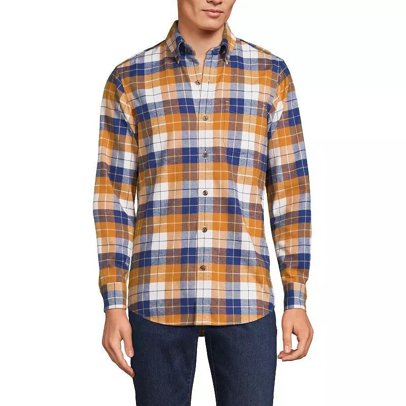 Men's Lands' End Traditional-Fit Flagship Flannel Shirt, Size: XL, Navy Green Plaid Product Image